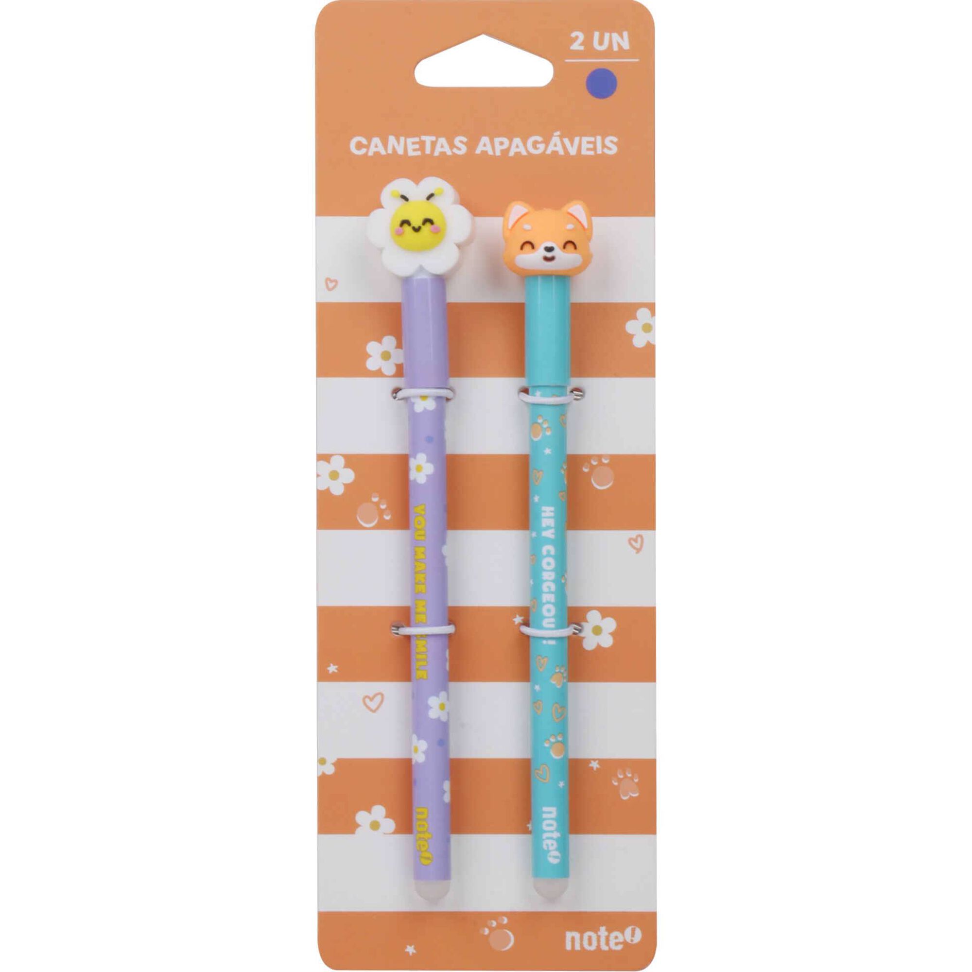 Conjunto 2 Esferogr&aacute;ficas Tinta Apag&aacute;vel Flor e C&atilde;o Note!