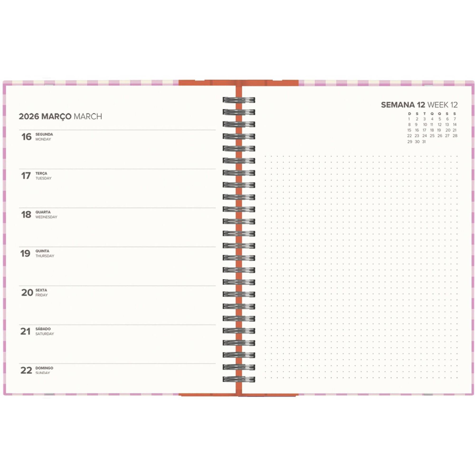 Agenda A5 2026 Espiral 12 Meses (várias cores)