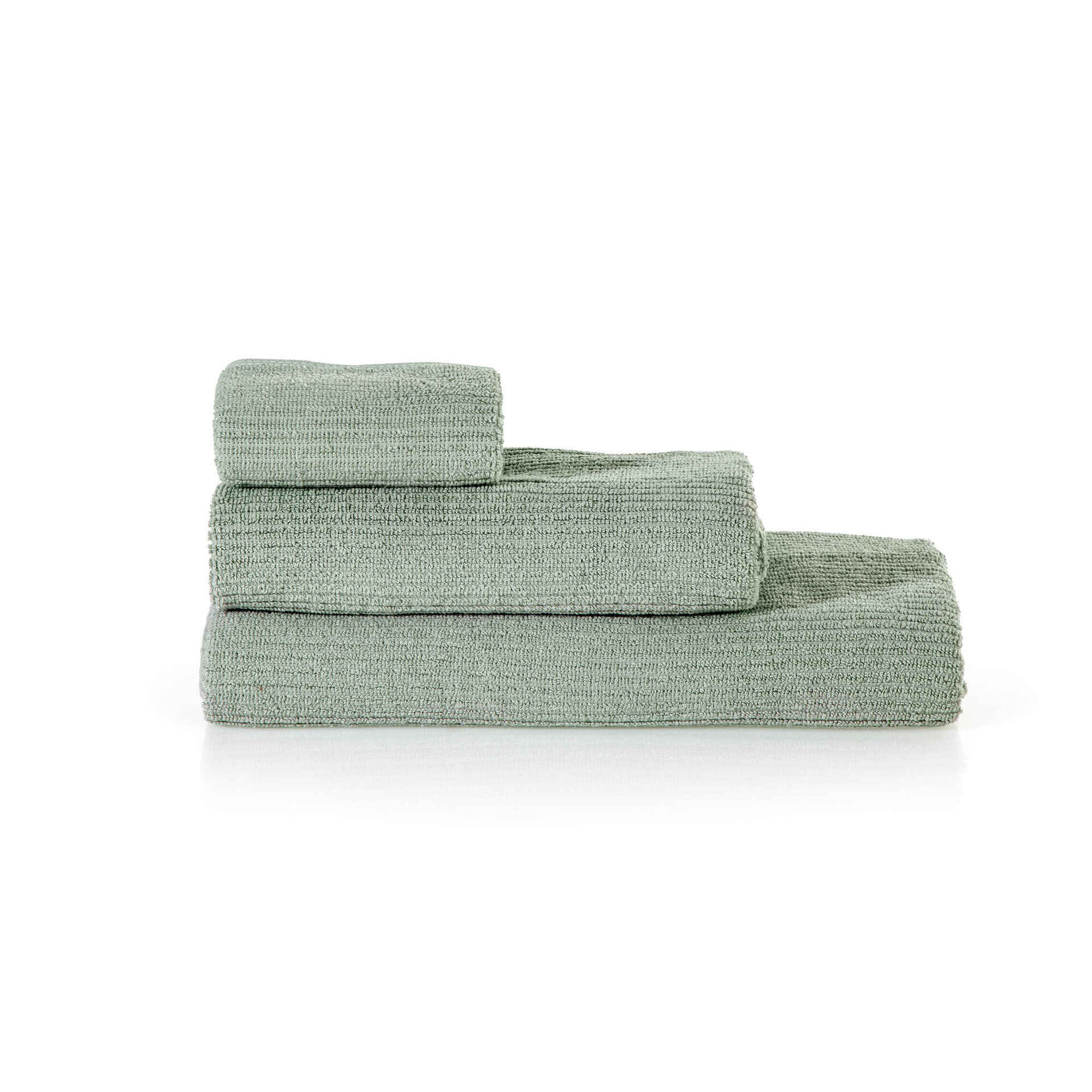 Conjunto 3 Toalhas Caneladas 400g/m2 Verde Seco Conjunto 3 Toalhas Caneladas 400g/m2 Verde Seco