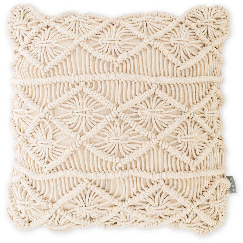 Almofada 45x45cm Macramé 3 Barras Cru Kasa