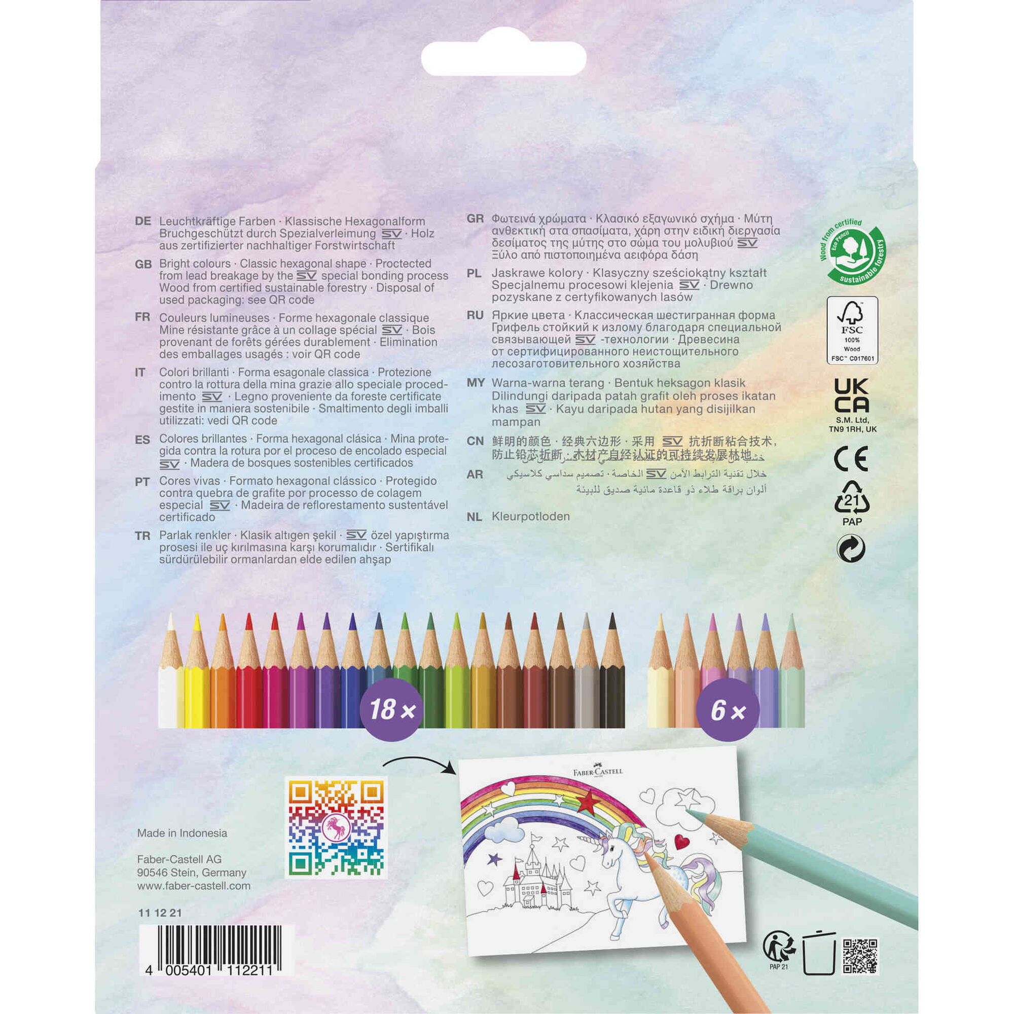 L&aacute;pis de Cor Hexagonais Unic&oacute;rnio Faber-Castell