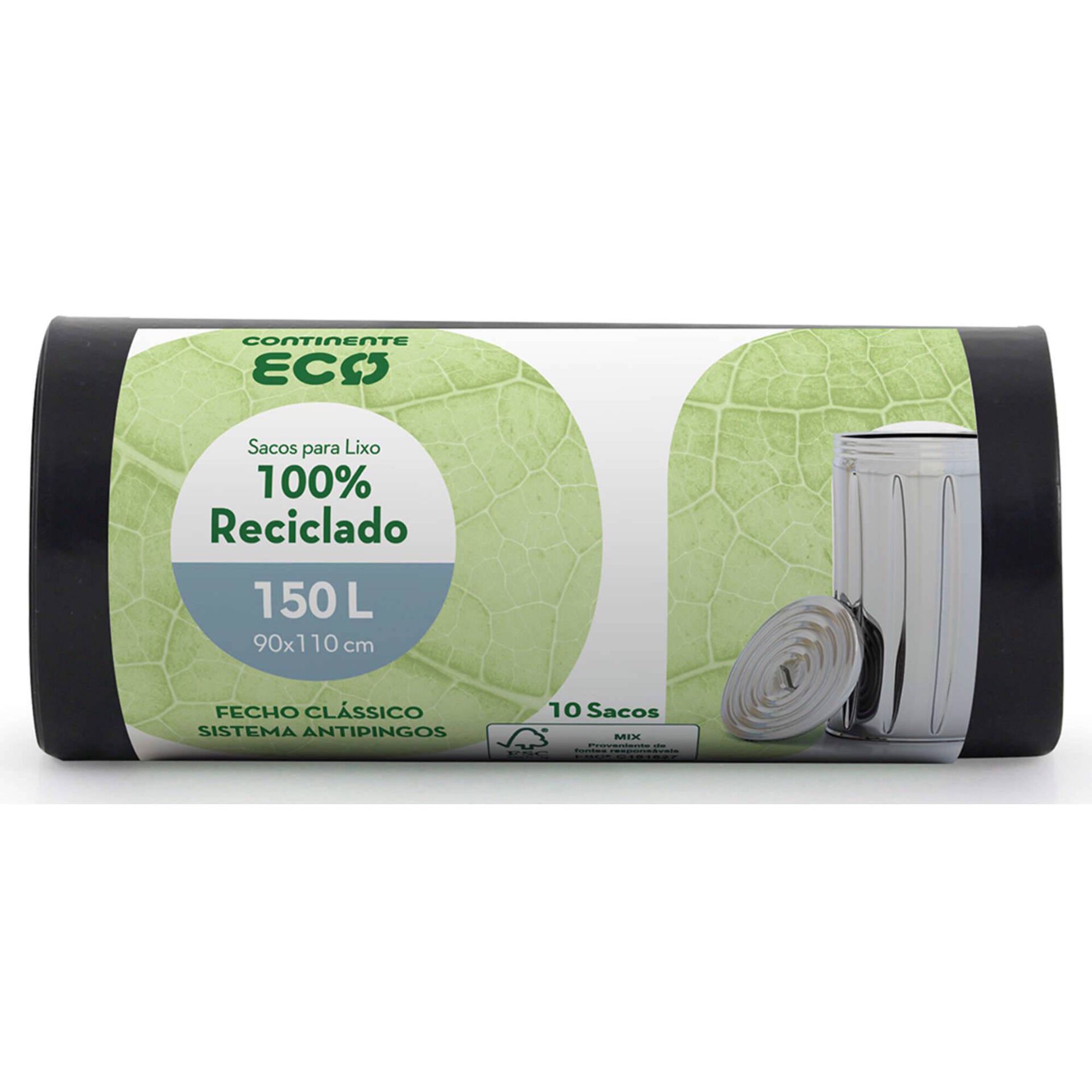 Sacos Lixo 100% Reciclado Fecho Clássico 150 lt