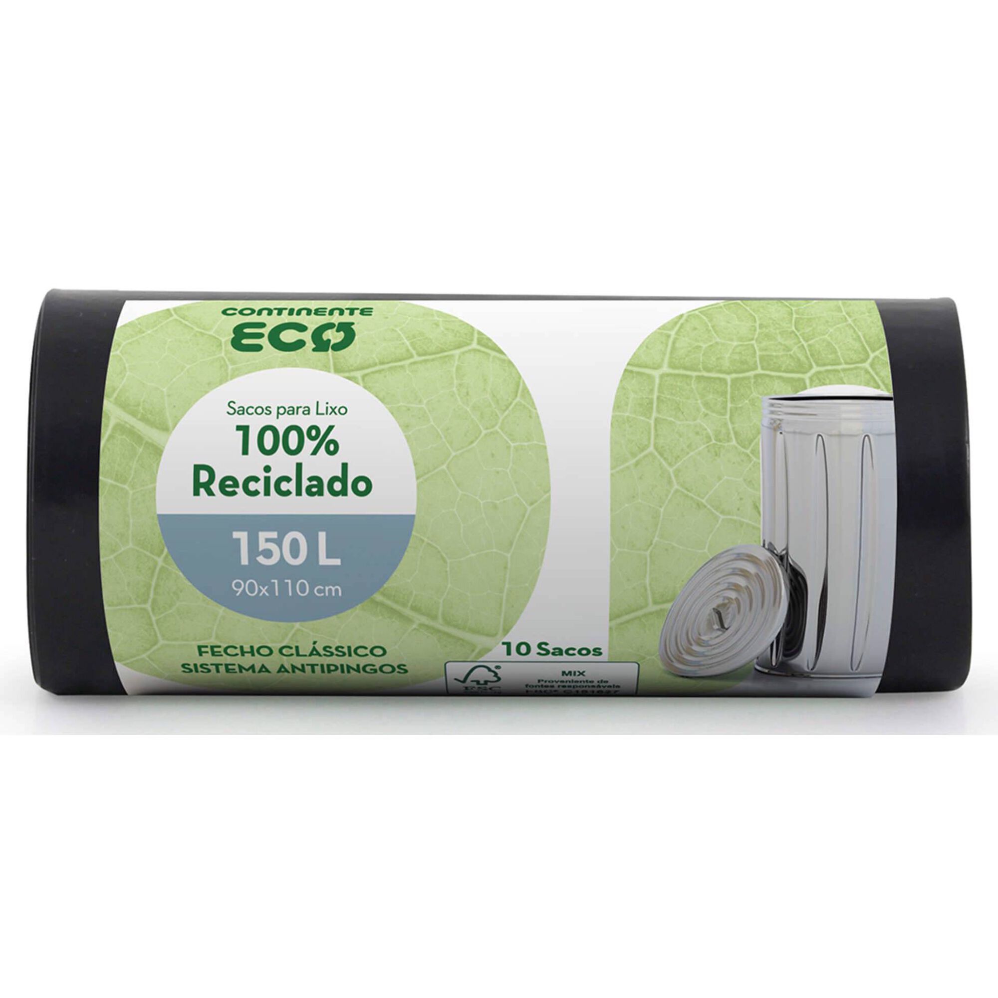 Sacos Lixo 100% Reciclado Fecho Clássico 150 lt Sacos Lixo 100% Reciclado Fecho Clássico 150 lt