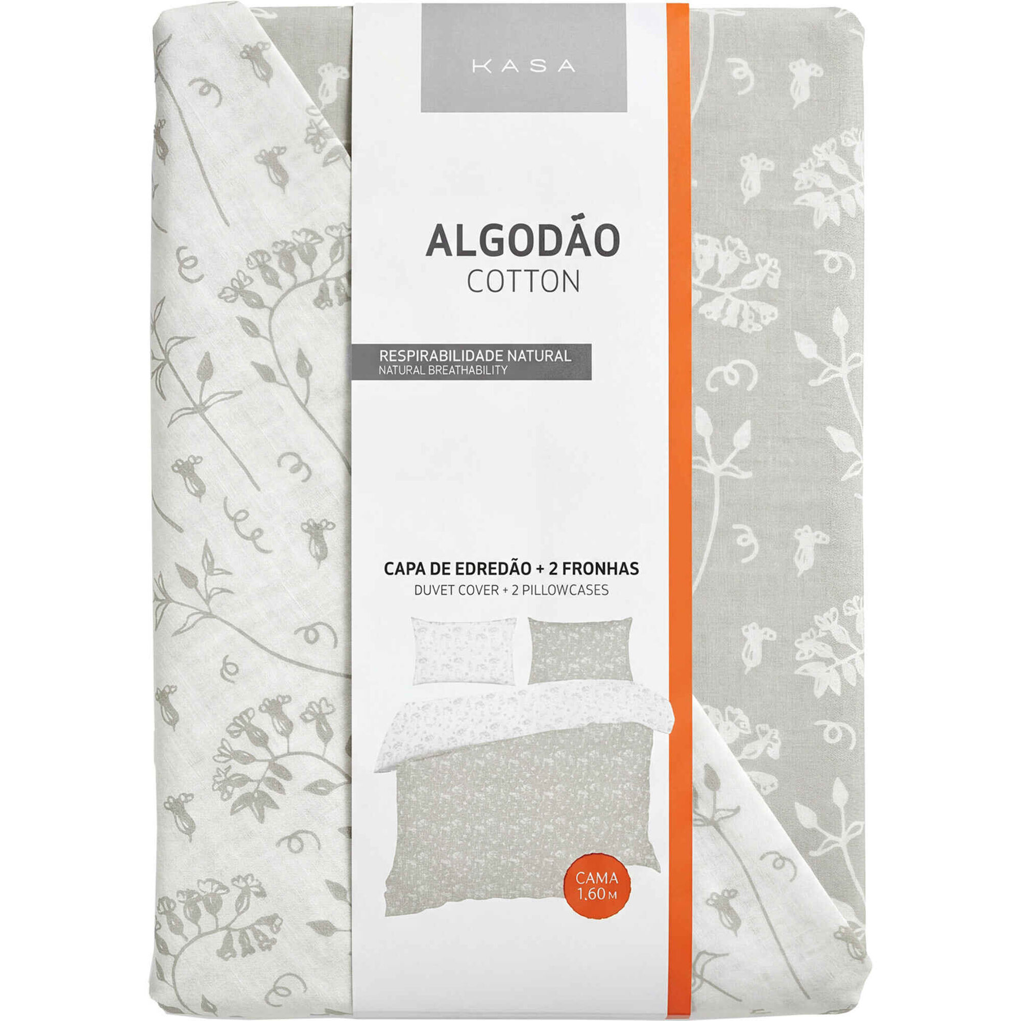 Conjunto Capa de Edred&atilde;o Algod&atilde;o 220x160cm Flores Bege e Verde Kasa