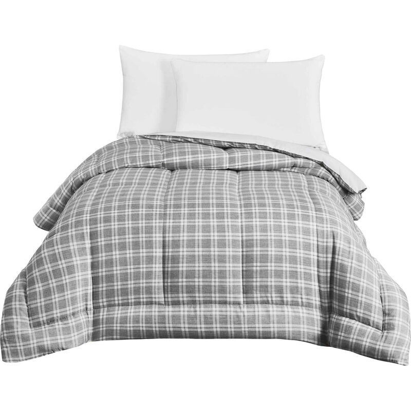 Edredão Xadrez 160x240cm Washed Cinza Kasa