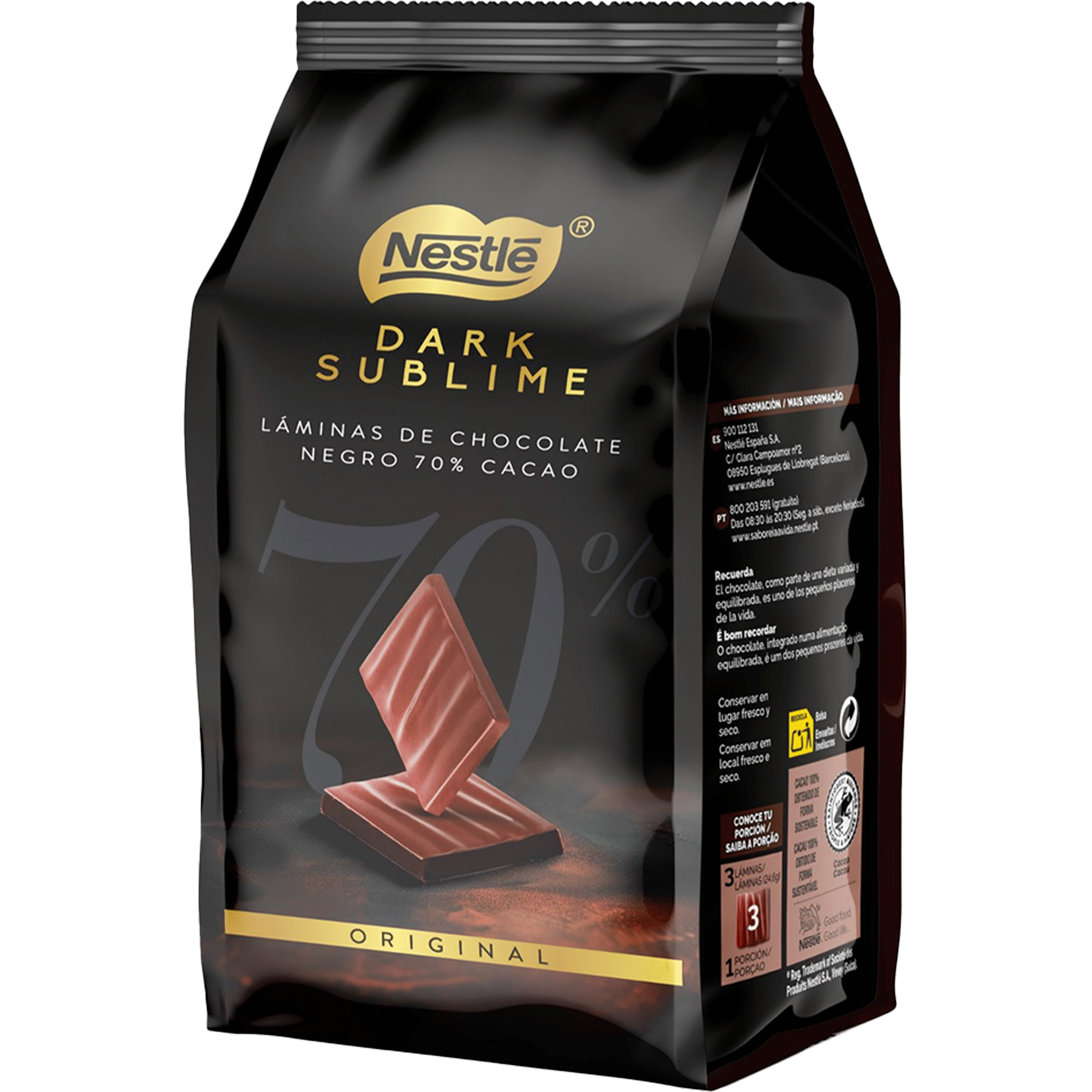 L&acirc;minas de Chocolate Negro 70% Cacau