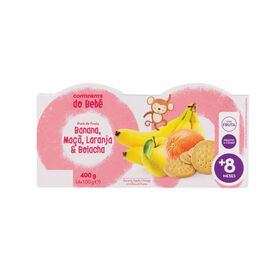Puré de Fruta Banana, Maçã, Laranja e Bolacha +8M