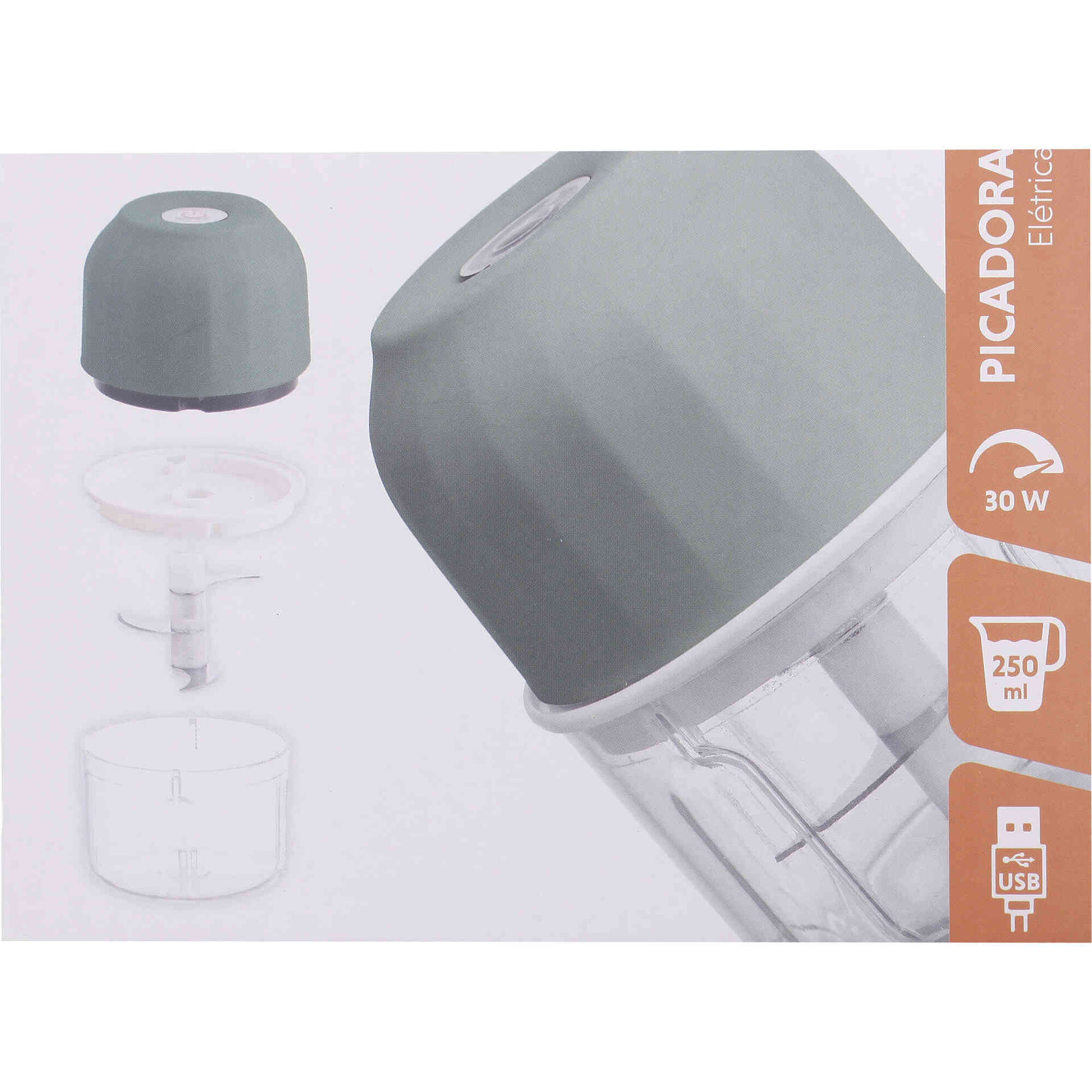 Mini Picadora El&eacute;trica com 3 L&acirc;minas 250ml Bazar&atilde;o