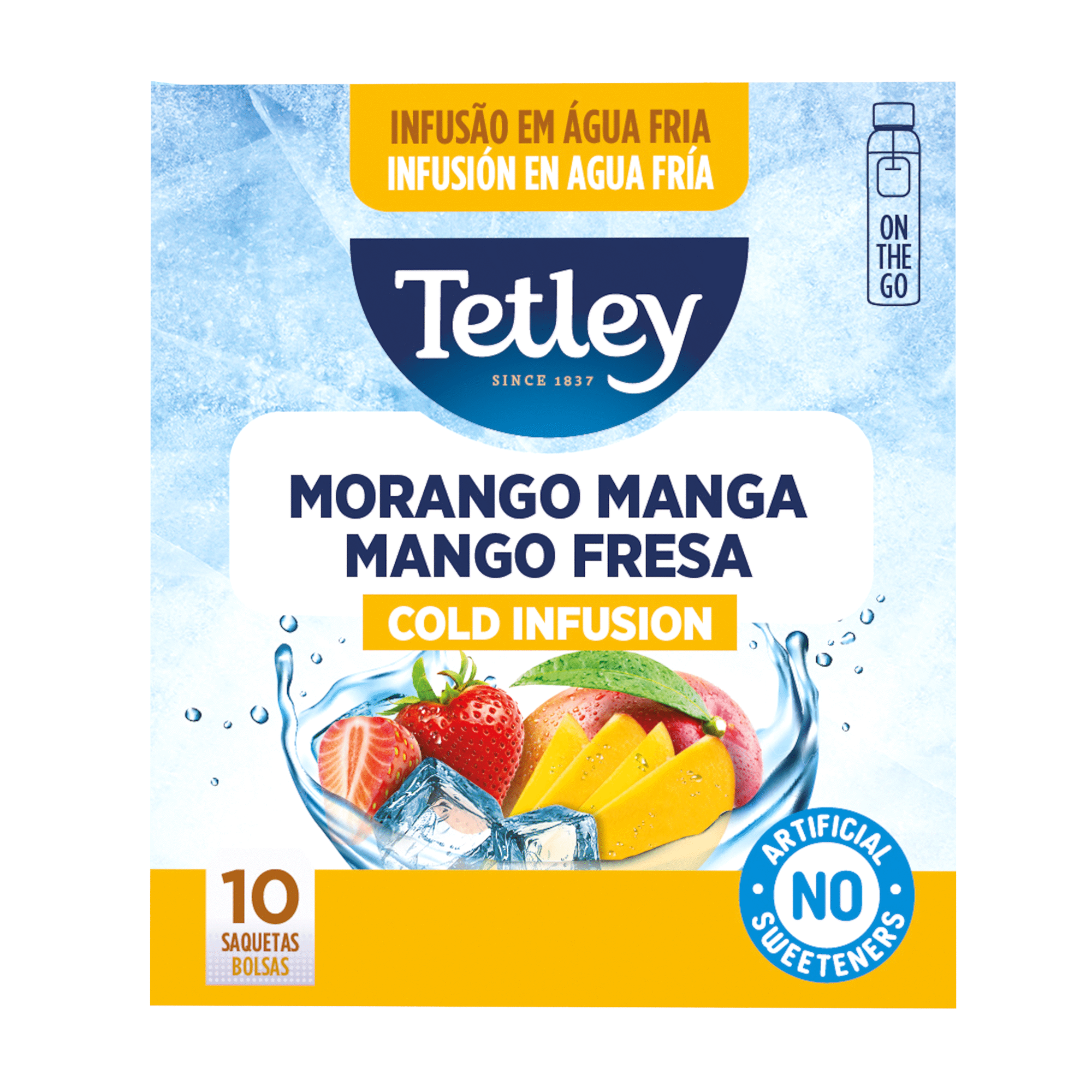 Infus&atilde;o Fria Morango e Manga Saquetas Tetley