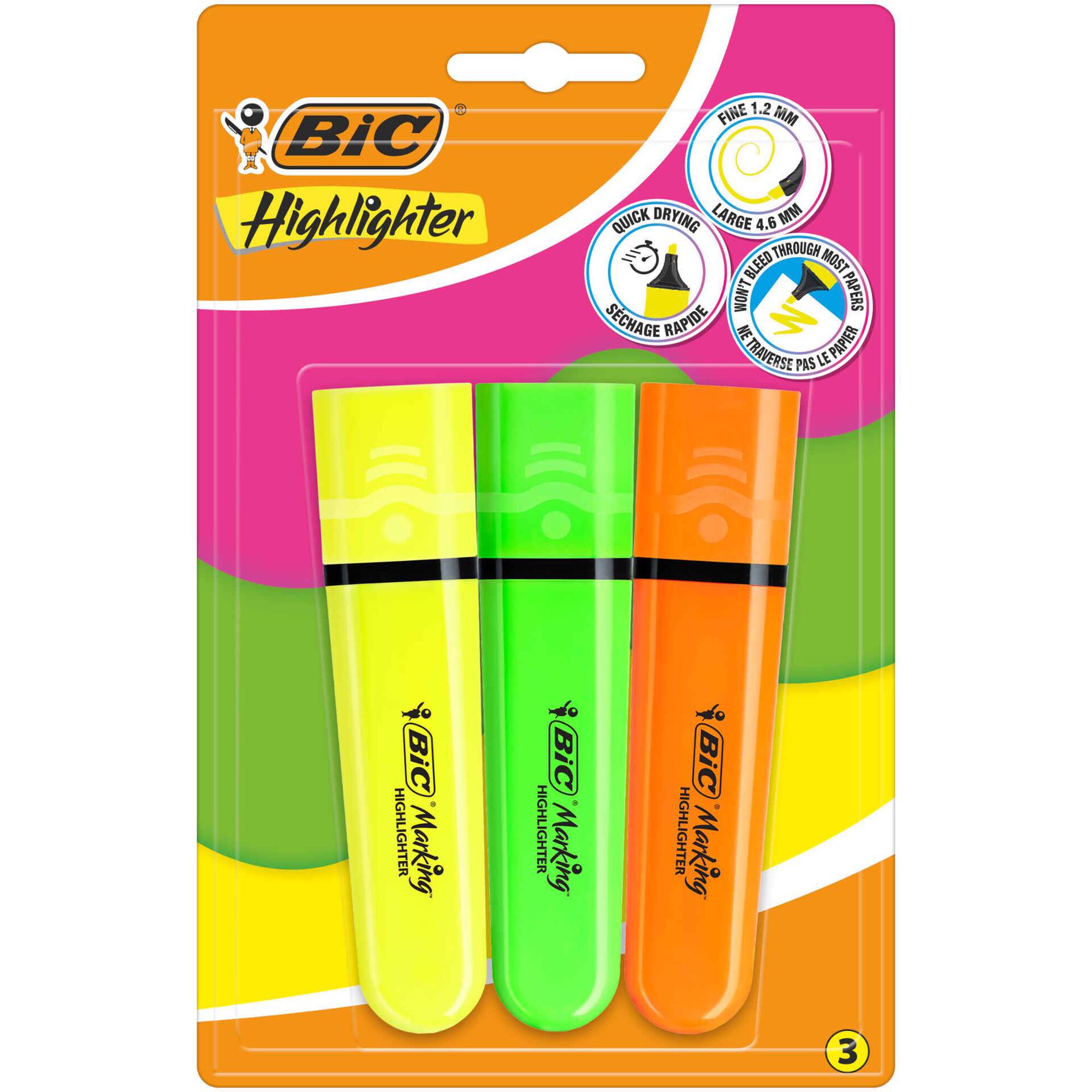 Sublinhador Flat Fluorescentes Neon 3 Unidades