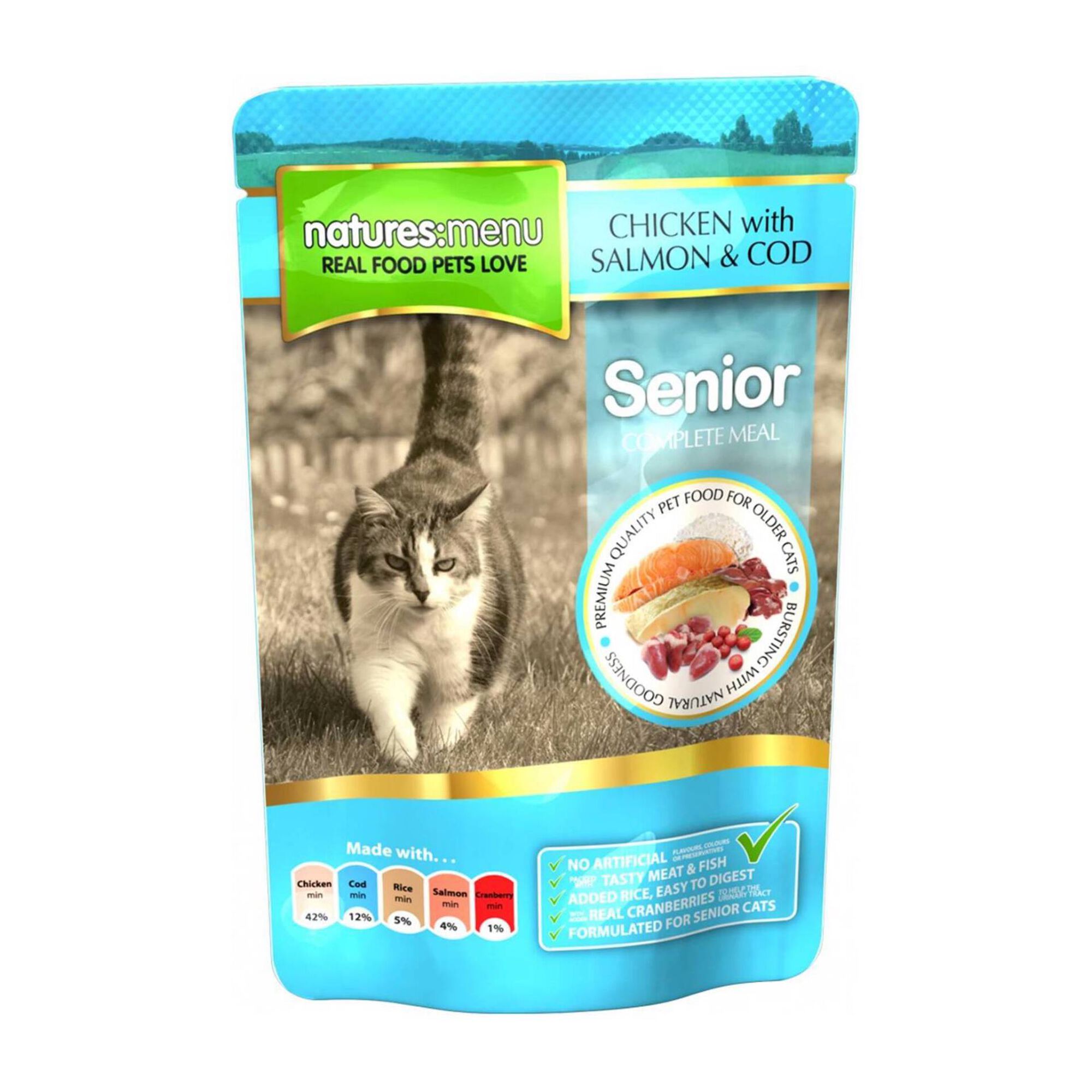 Comida Húmida para Gato Sénior Frango, Salmão e Bacalhau Saquetas Comida Húmida para Gato Sénior Frango, Salmão e Bacalhau Saquetas