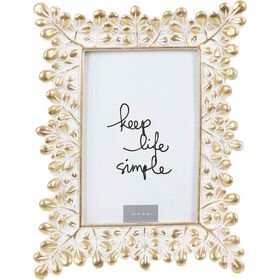 Moldura 10x15cm Gold e Branco Flores Pontas Kasa