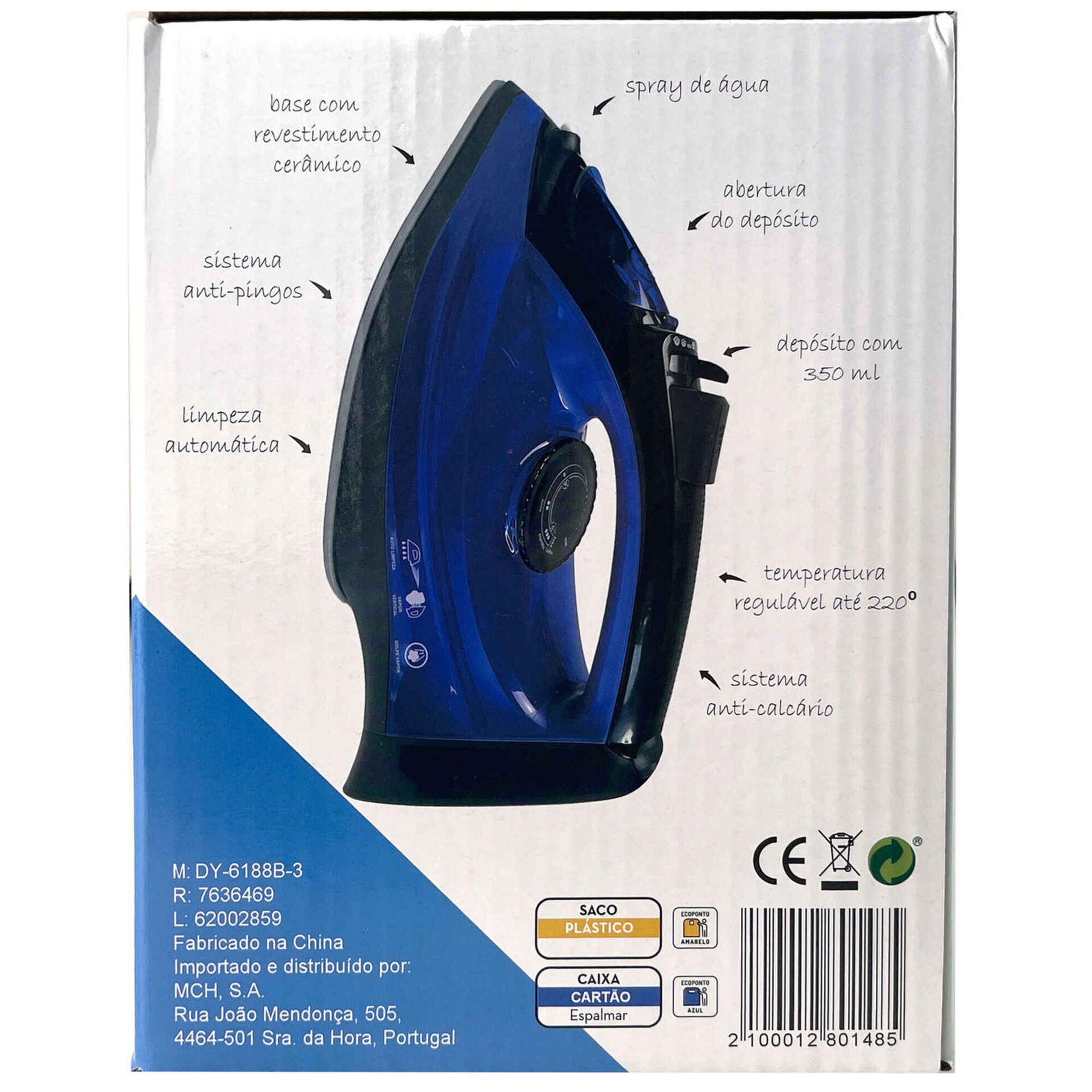 Ferro de Engomar Preto e Azul 2400W Bazar&atilde;o