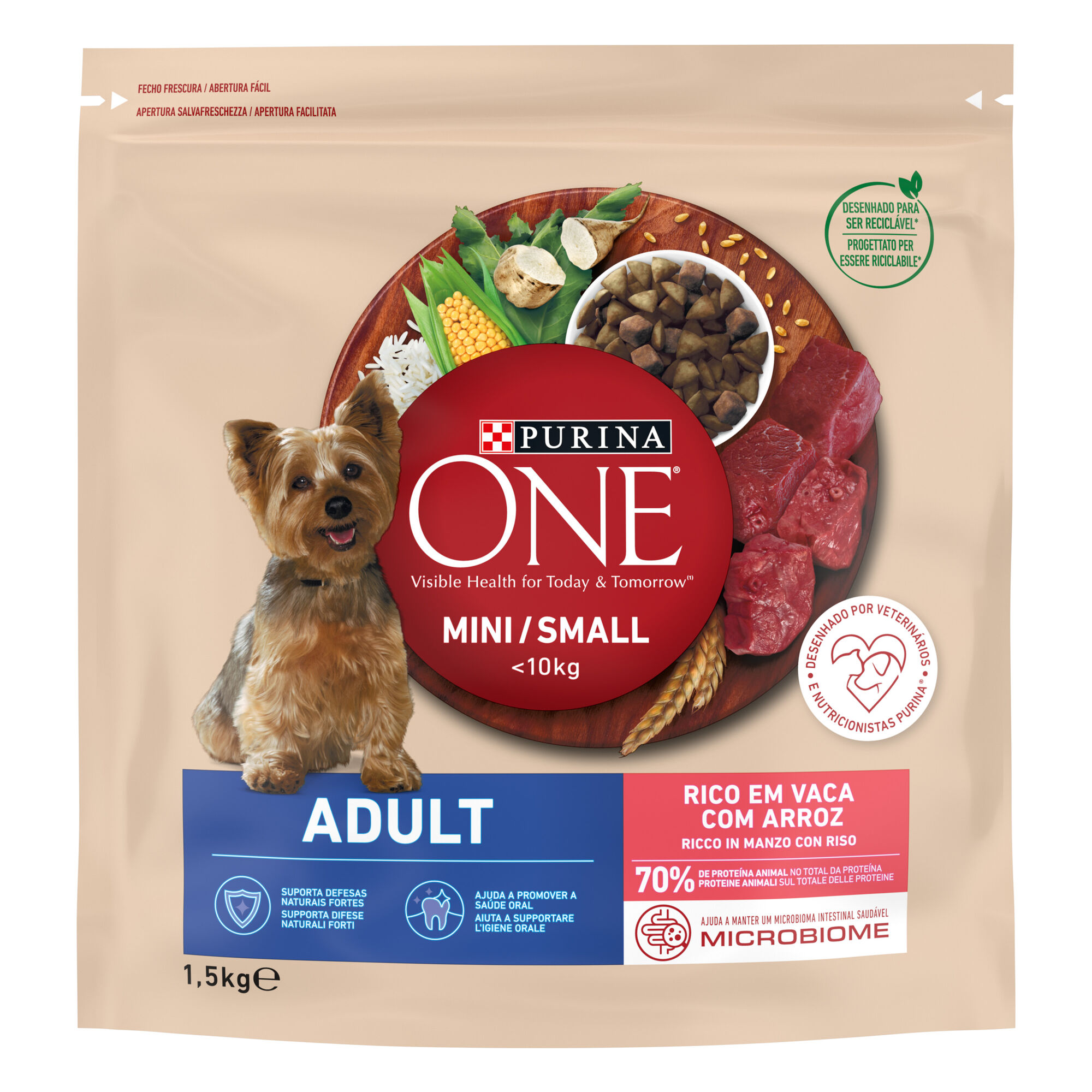 Ra&ccedil;&atilde;o para C&atilde;o Adulto Mini Vaca e Arroz Purina One Mini