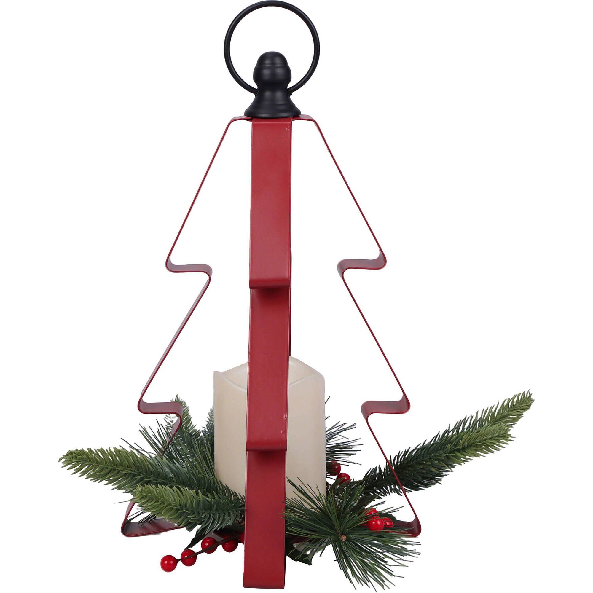 Lanterna Metal com Vela LED Vermelha