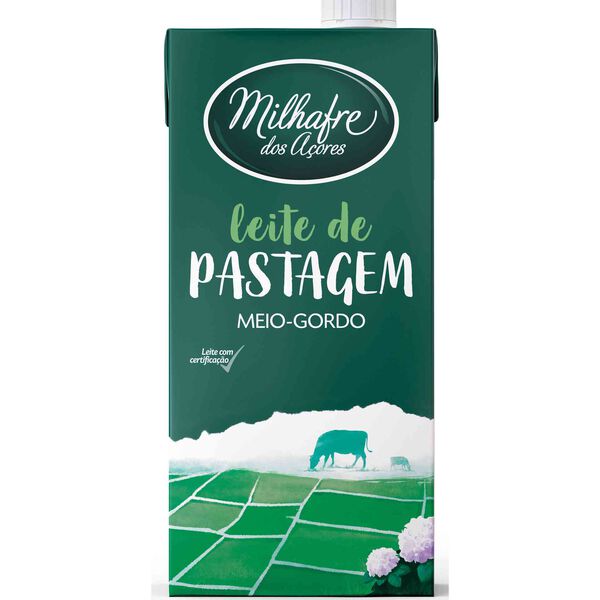 Leite UHT Meio Gordo Pastagem Açores Milhafre