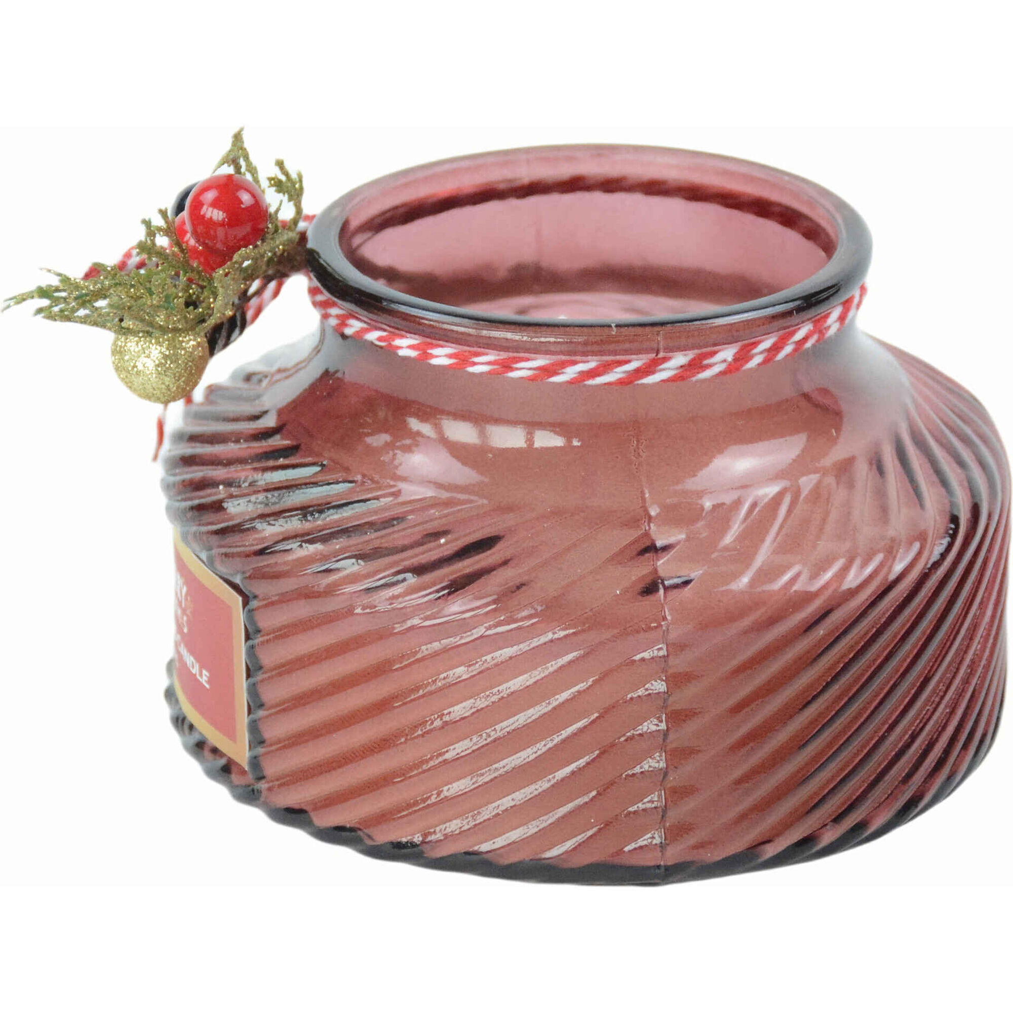 Vela em Copo Grande 370g Vermelho com Azevinho