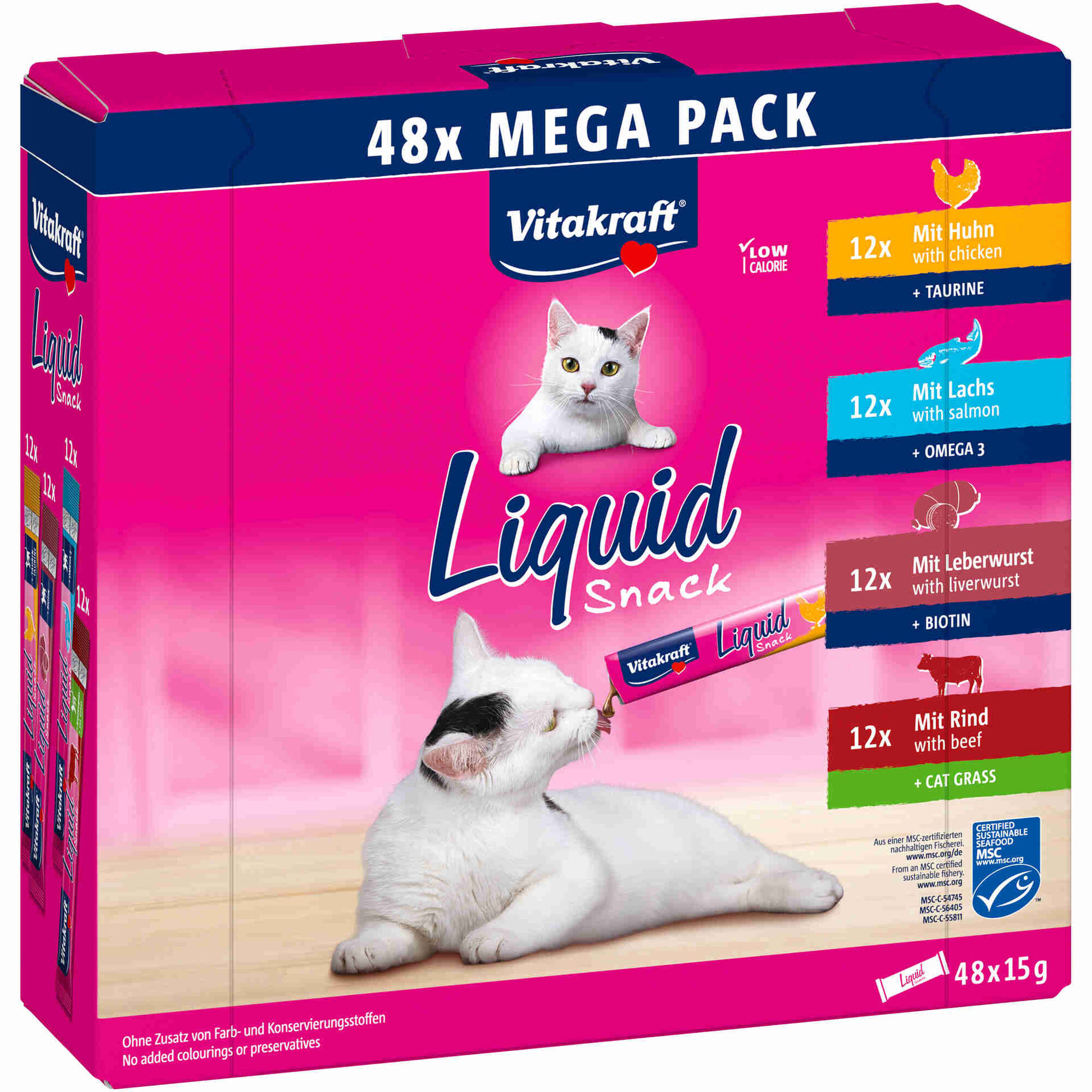 Snack para Gato Líquido Frango, Vitela, Salmão e Paté de Fígado