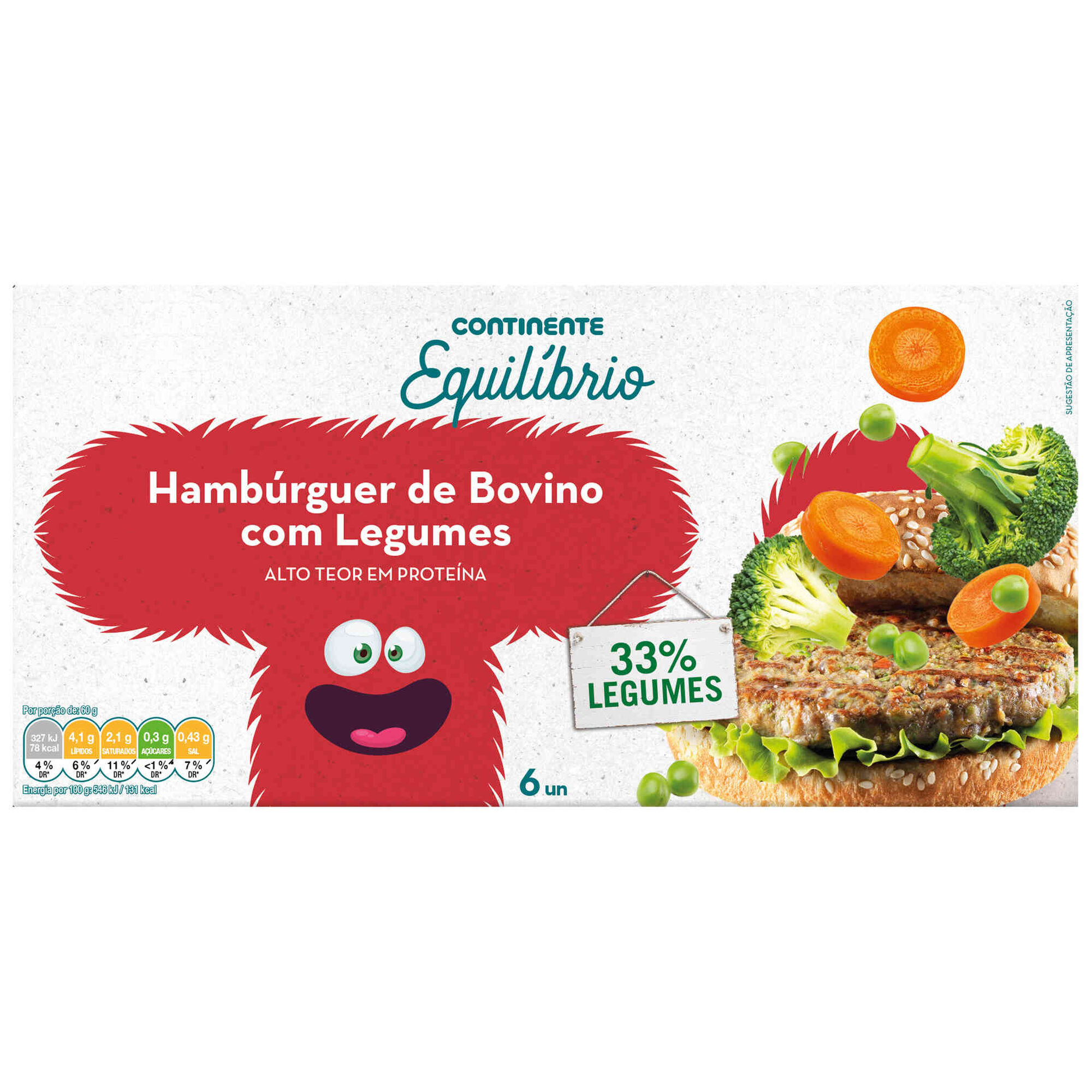 Hambúrguer de Bovino com Legumes Monstrinhos