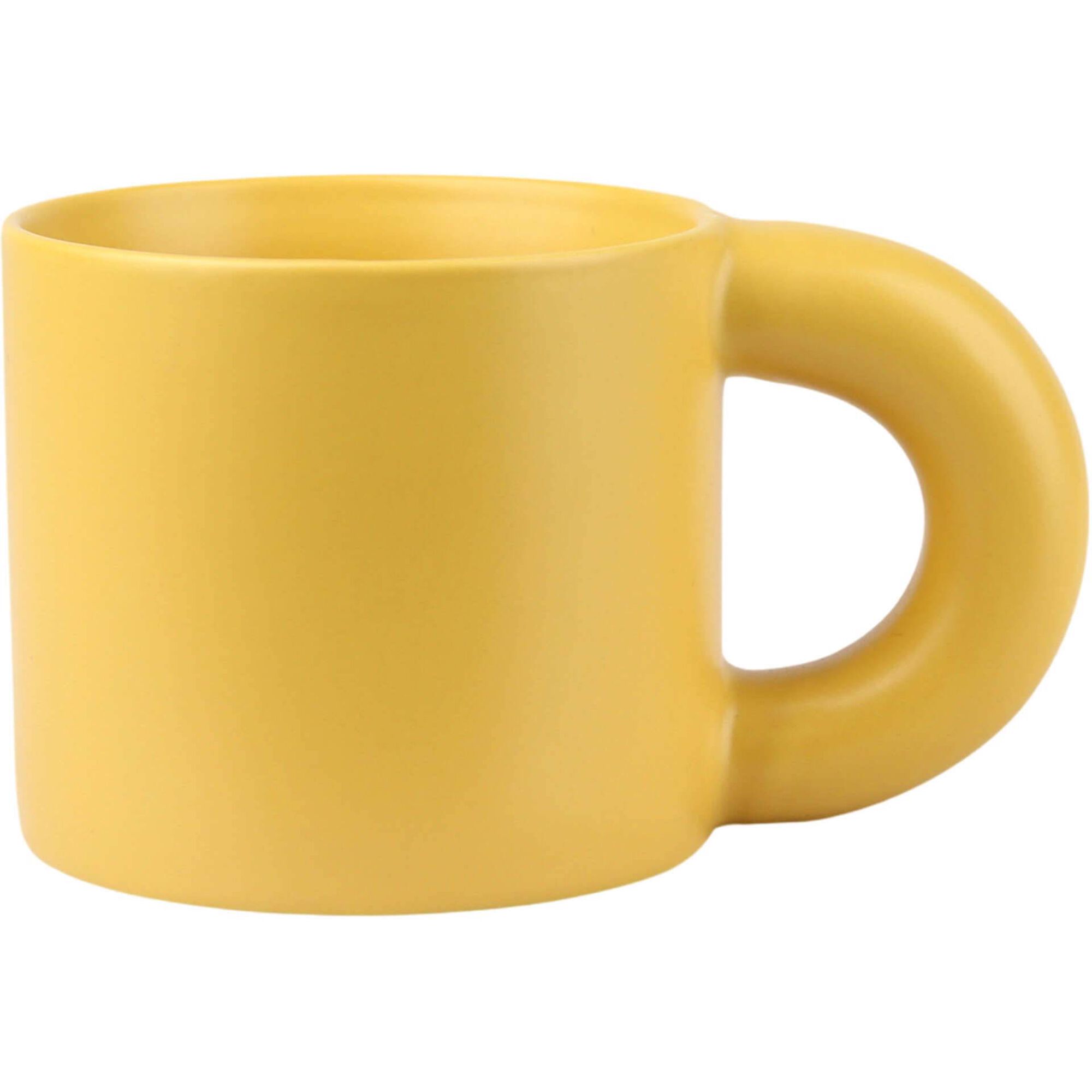 Caneca com Asa Grossa 330ml Amarela Casa em Flor Kasa