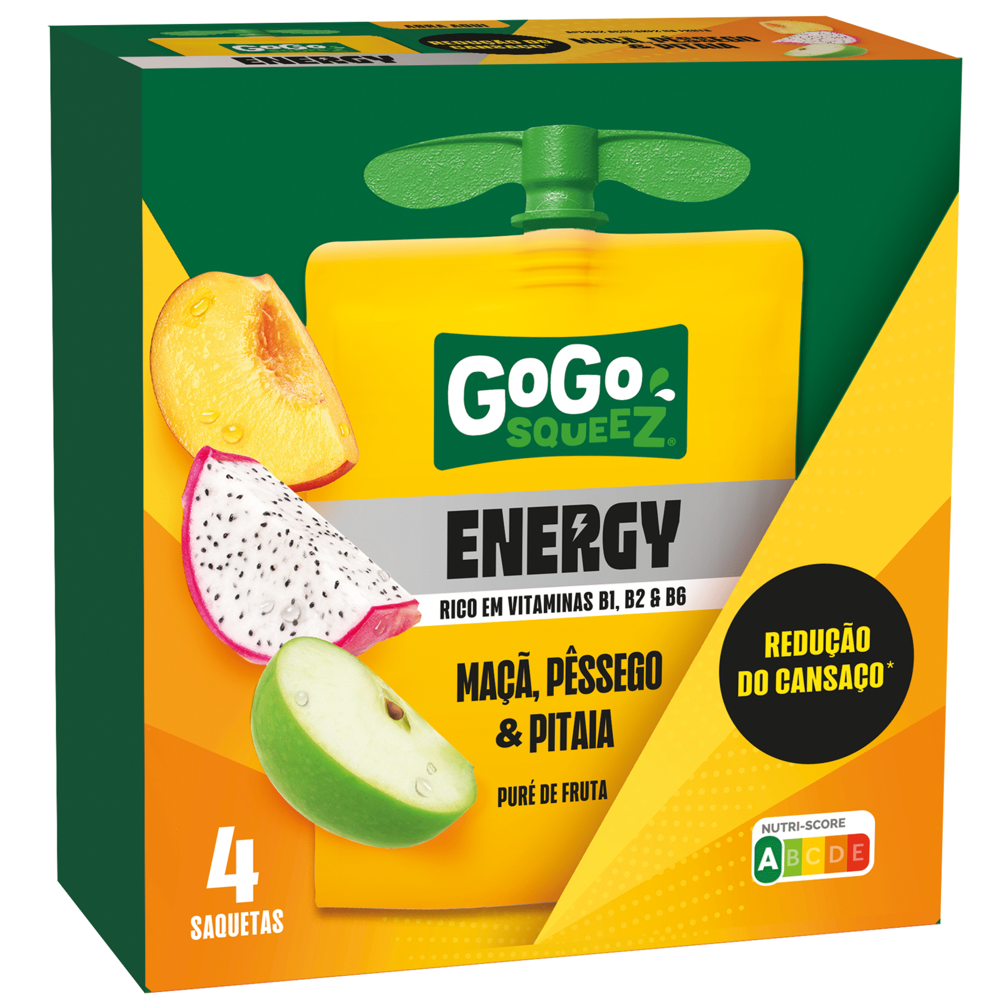 Pack Saquetas de Fruta Energy Ma&ccedil;&atilde;, P&ecirc;ssego e Pitaia GoGo squeeZ