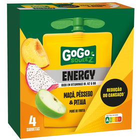 Pack Saquetas de Fruta Energy Ma&ccedil;&atilde;, P&ecirc;ssego e Pitaia GoGo squeeZ