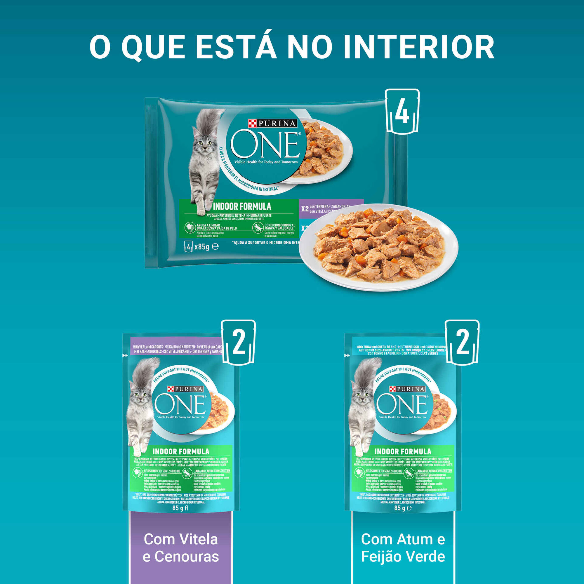Comida H&uacute;mida para Gato Adulto Indoor Atum e Vitela Saquetas Purina One