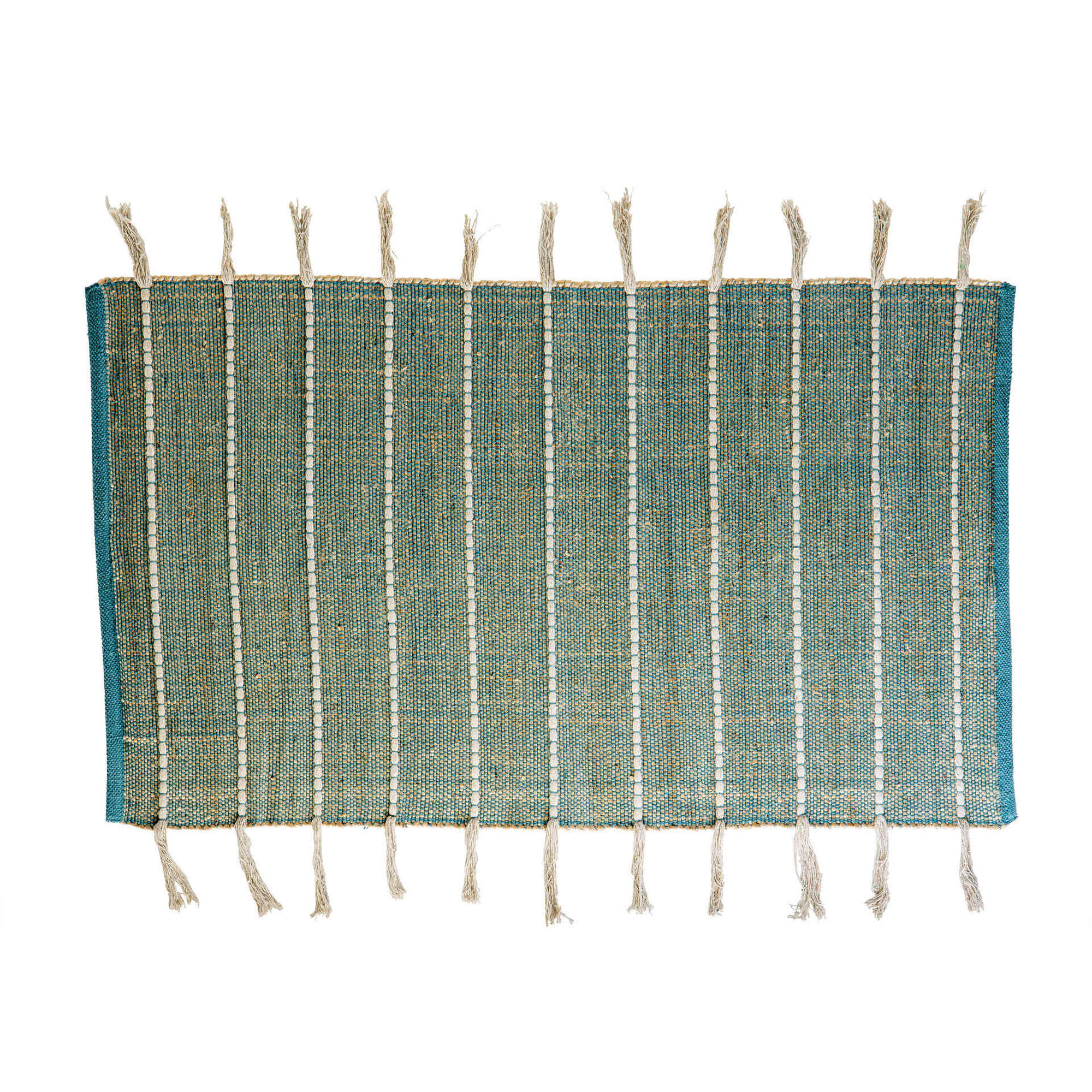 Tapete Juta 60x90 Verde com Riscas Bege Tapete Juta 60x90 Verde com Riscas Bege