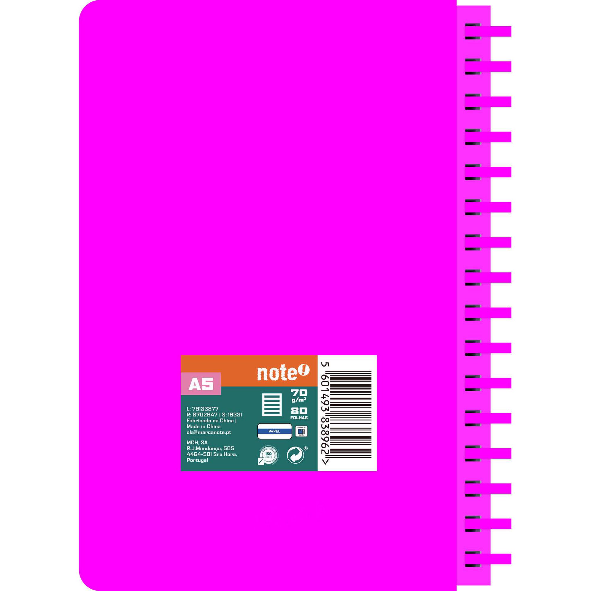 Caderno A5 Neon Pautado (v&aacute;rias cores) Note!
