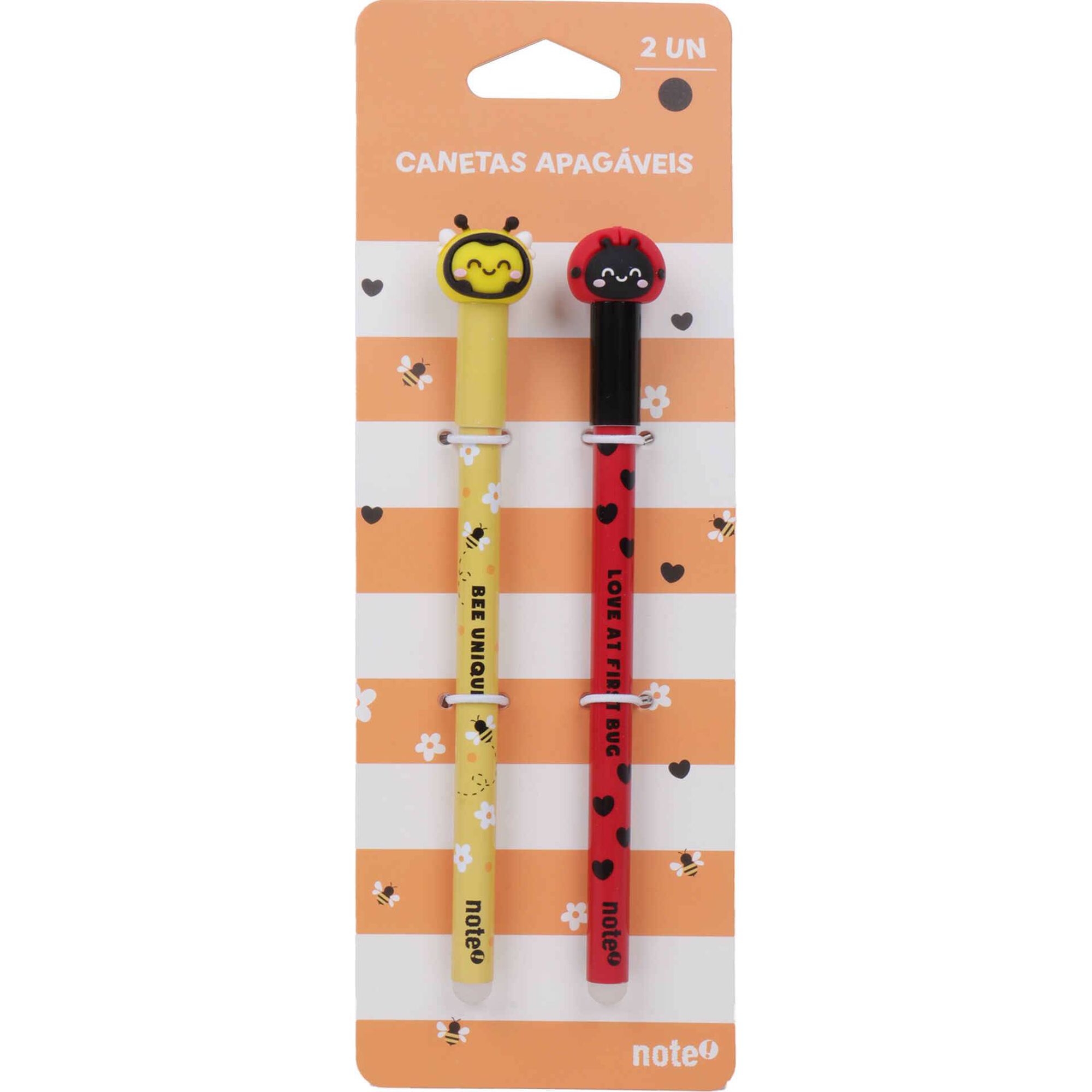 Conjunto 2 Esferogr&aacute;ficas Tinta Apag&aacute;vel Abelha e Joaninha Note!