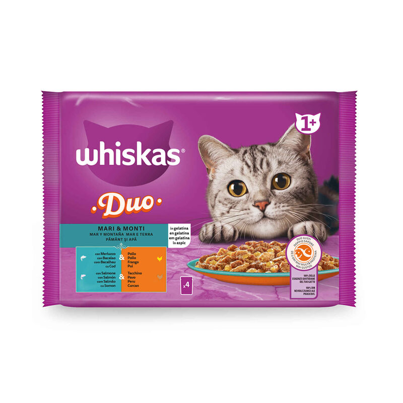 Whiskas Comida Húmida para Gato Duo Proteína Mar e Terra em Gelatina Whiskas