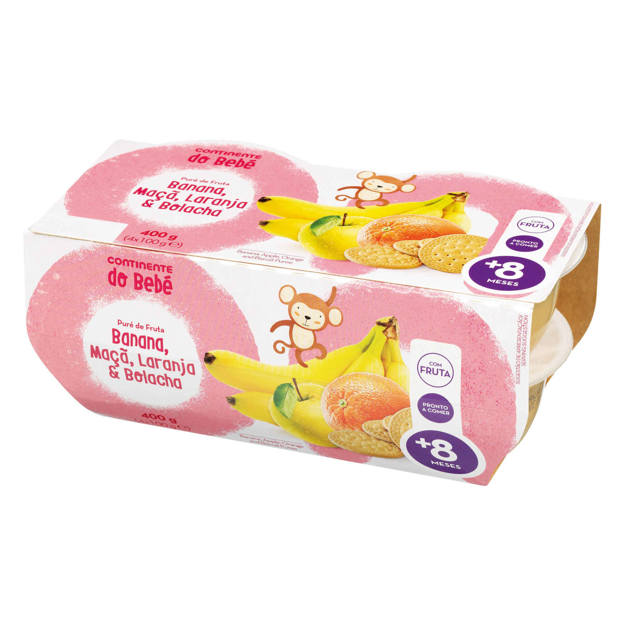 Puré de Fruta Banana, Maçã, Laranja e Bolacha +8M