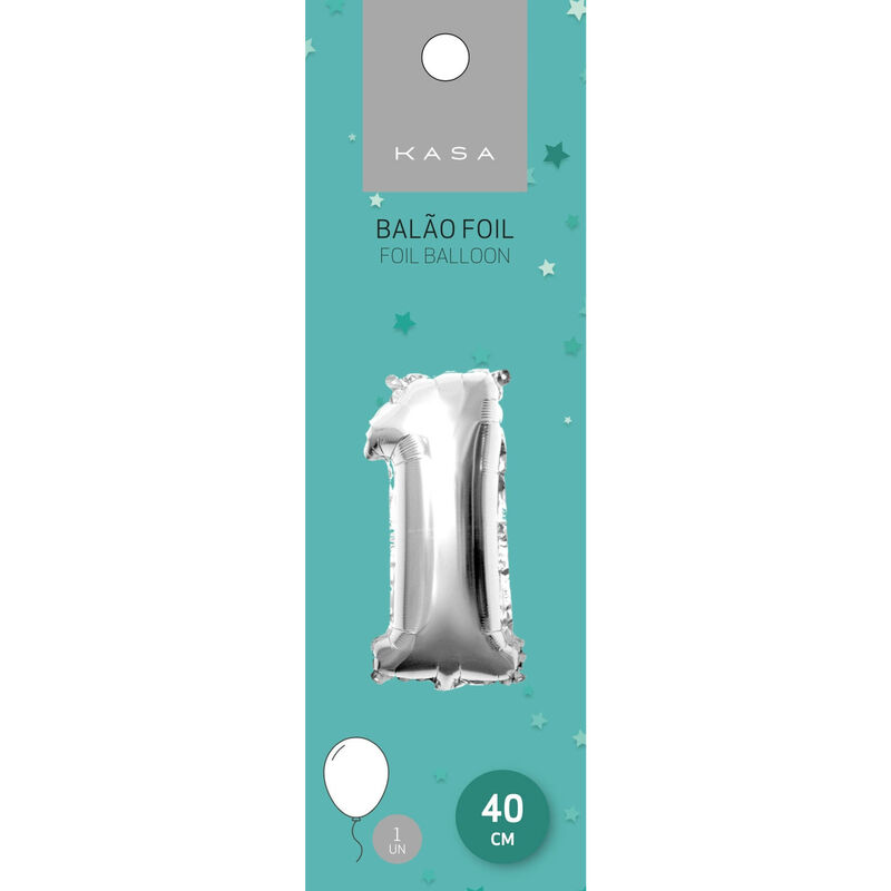 Balão Foil 40 cm nº1 Prateado Kasa
