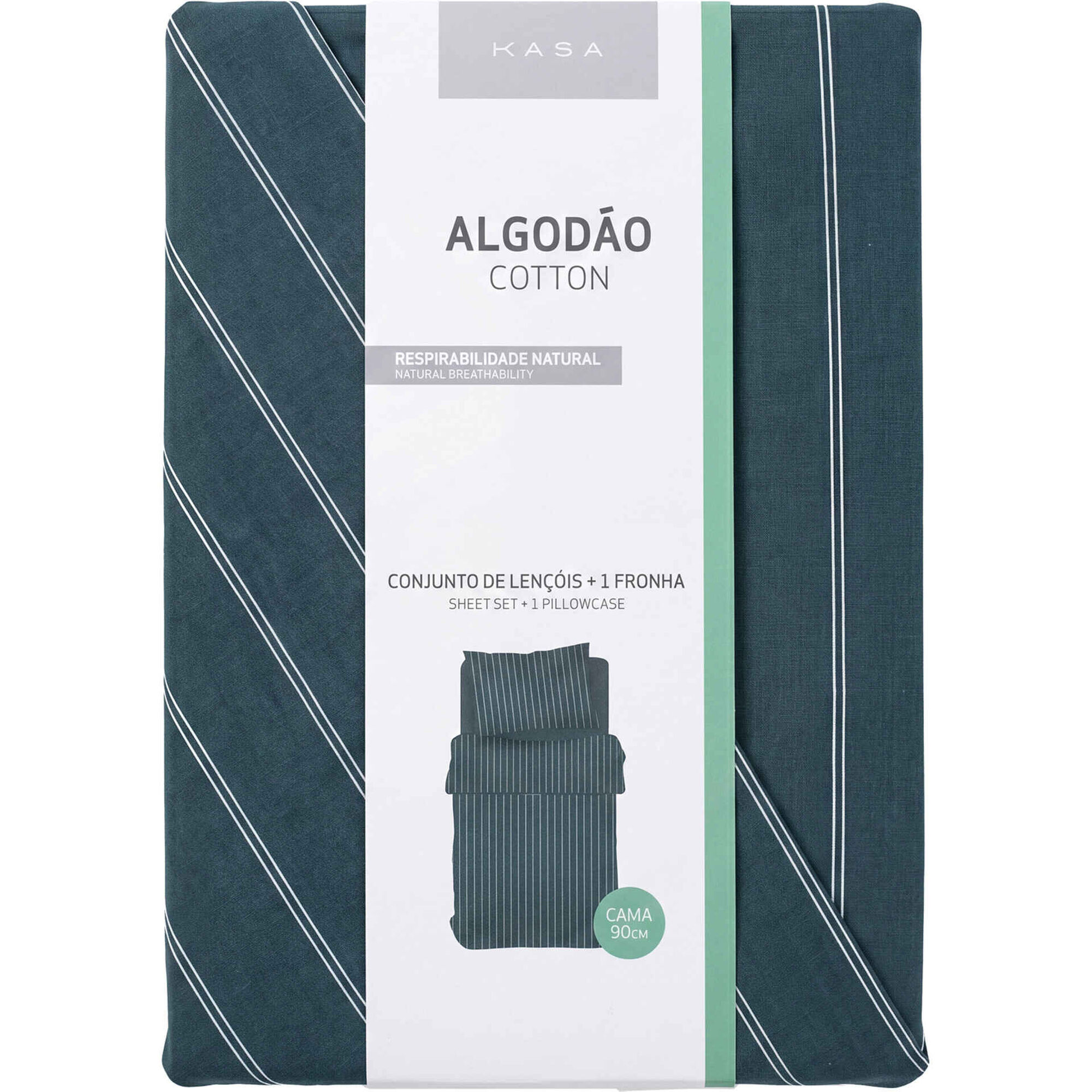 Conjunto de Len&ccedil;&oacute;is Algod&atilde;o Riscas Verdes Kasa