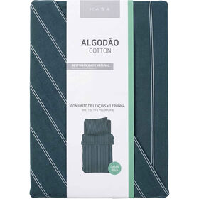 Conjunto de Len&ccedil;&oacute;is Algod&atilde;o 270x160cm Riscas Verdes Kasa