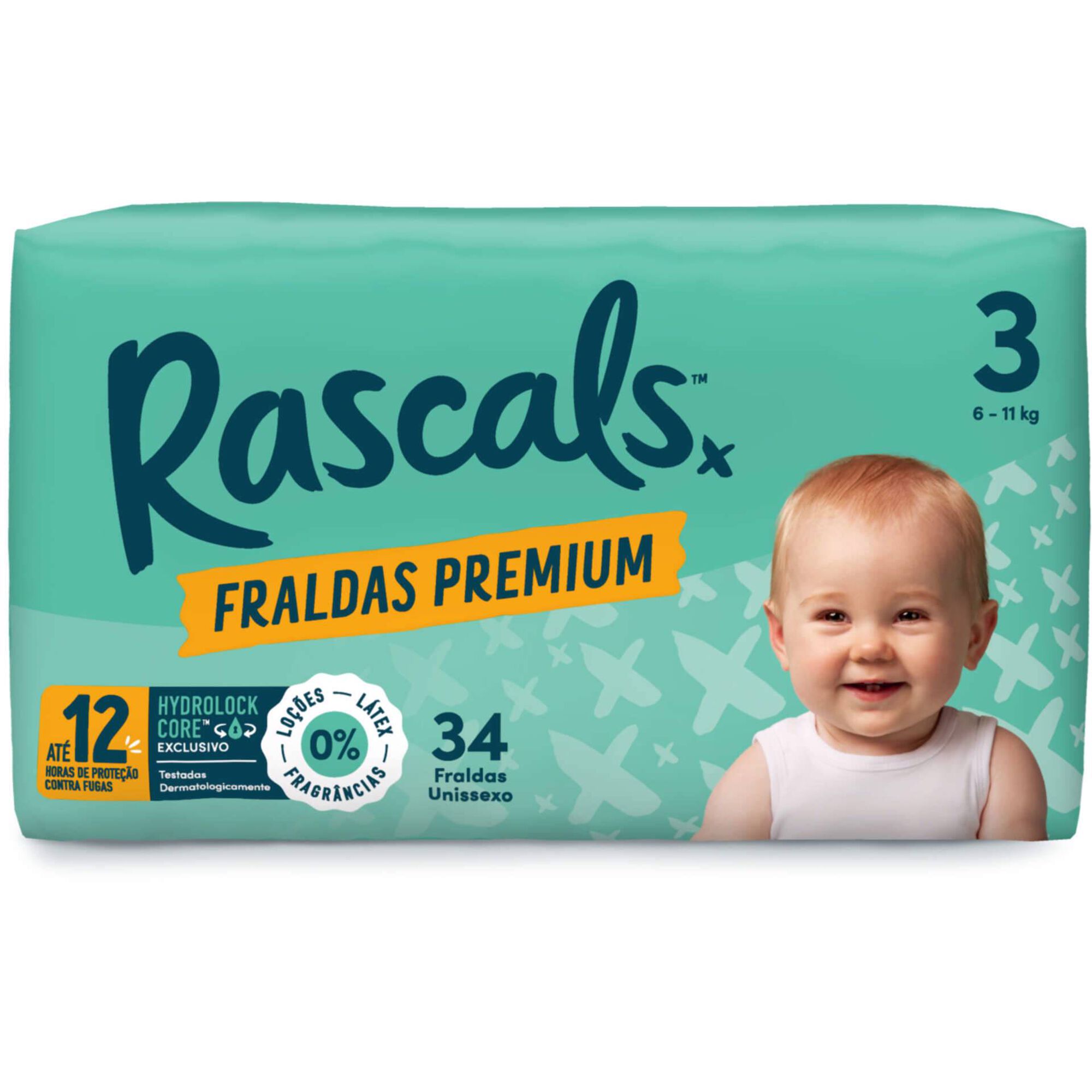 Fraldas Premium 6-11kg T3 Rascals
