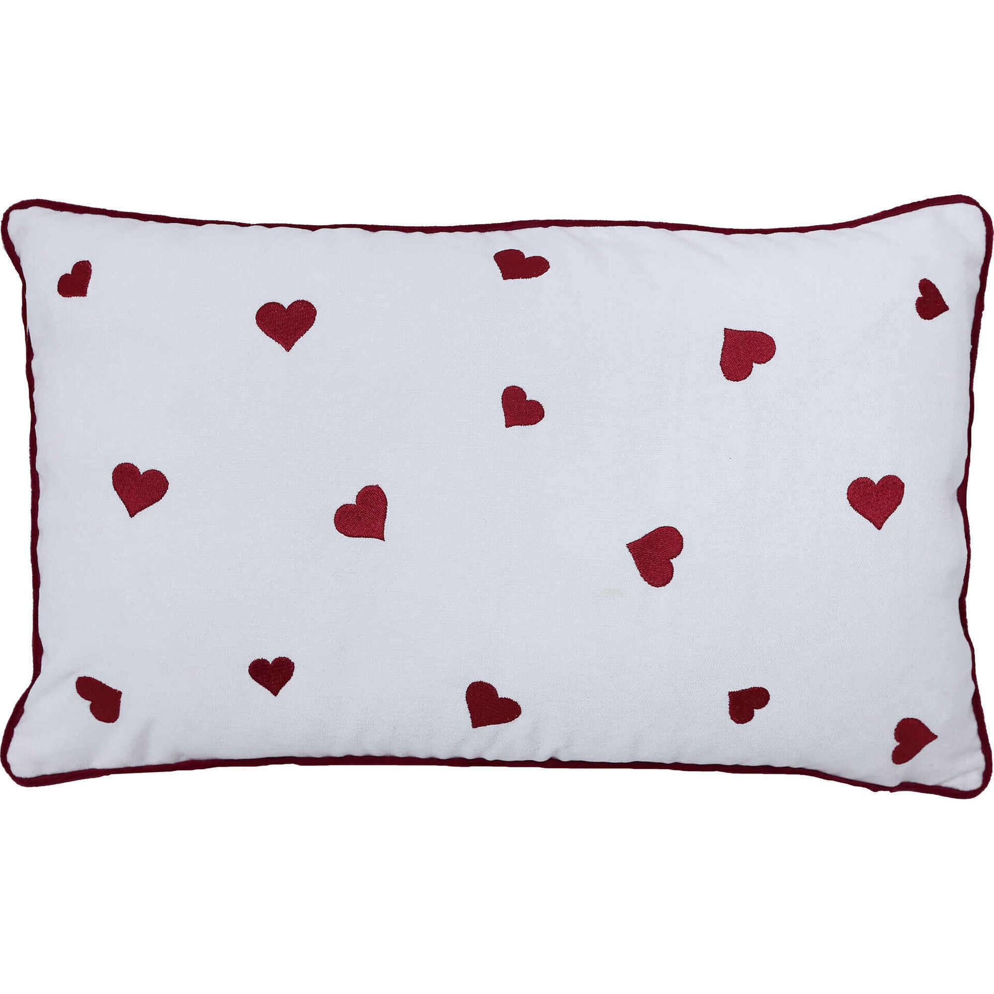 Almofada 30x50cm Branca com Cora&ccedil;&otilde;es Kasa