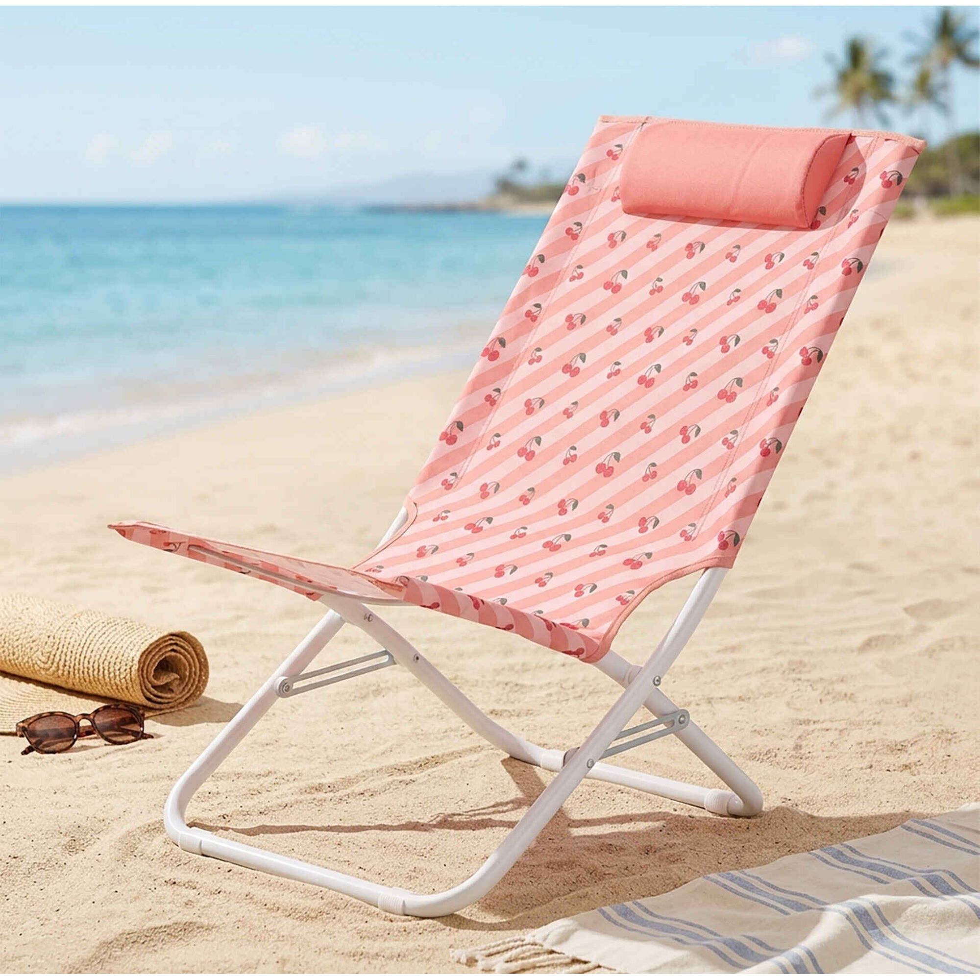 Cadeira Relax com Almofada Vermelha com Cerejas Candy Stripes Kasa