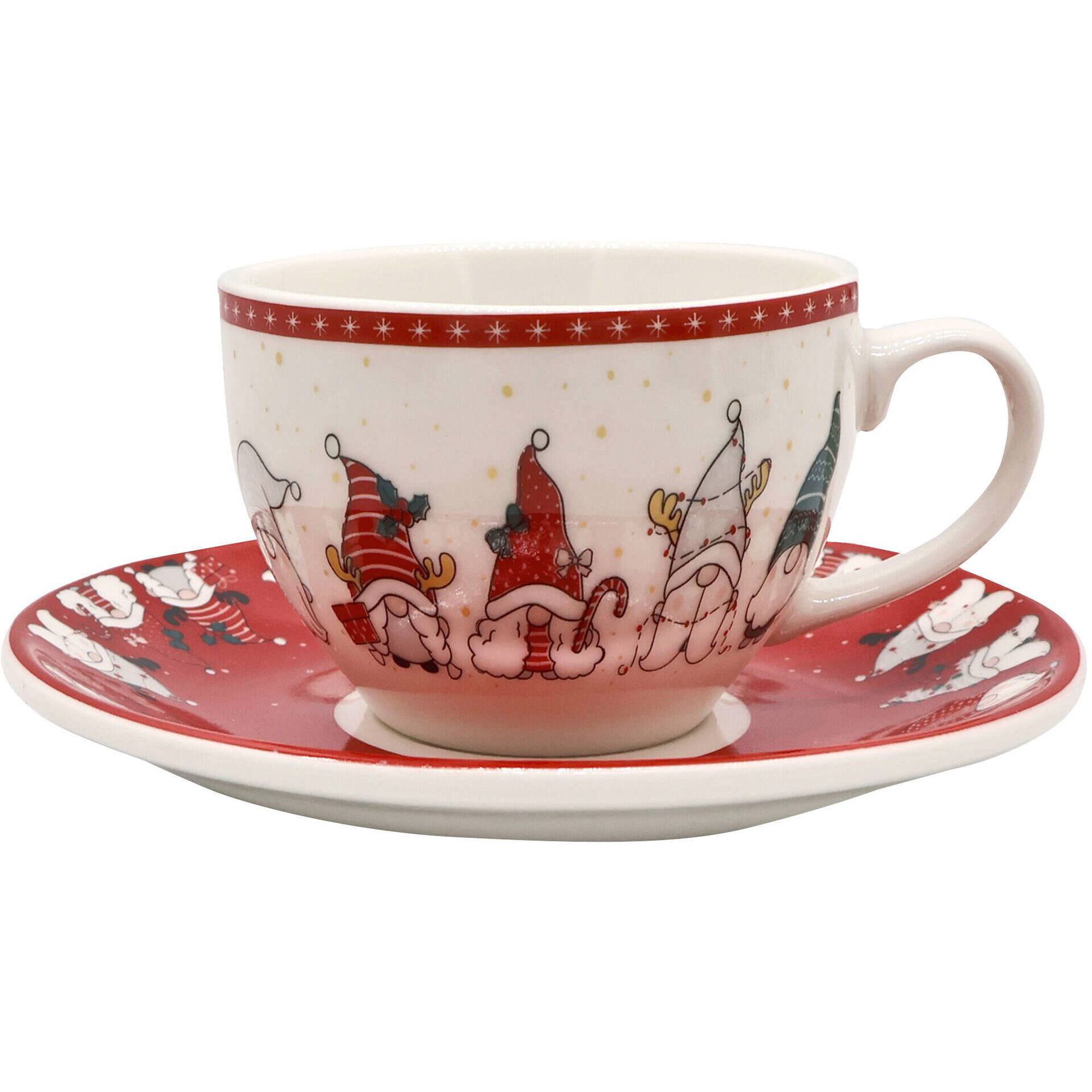 Conjunto 4 Ch&aacute;venas de Caf&eacute; e Pires 90ml Gnomos Kasa