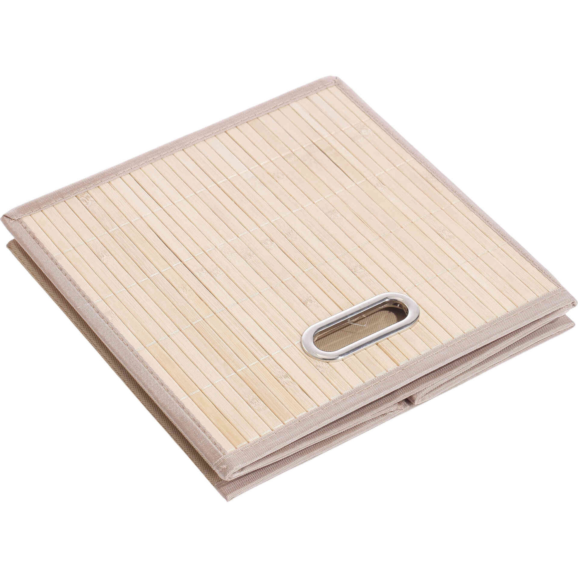 Caixa de Bambu e Tecido Quadrada 31x31x31cm Bazar&atilde;o