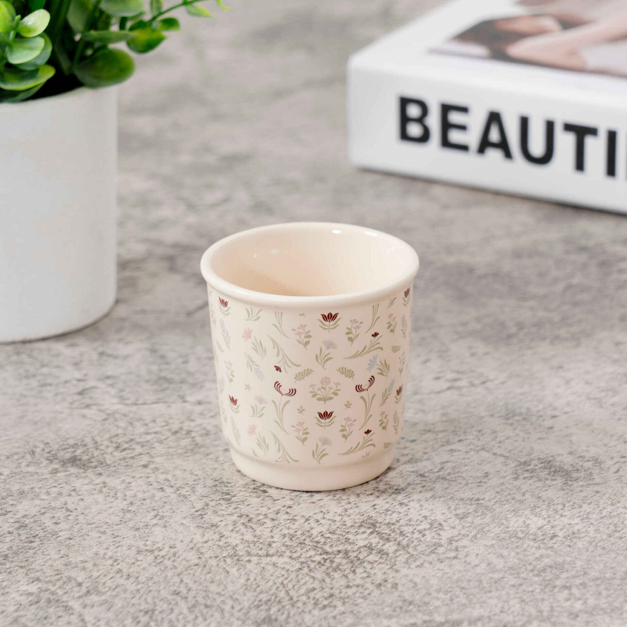 Copo Café 80ml Bege Flores