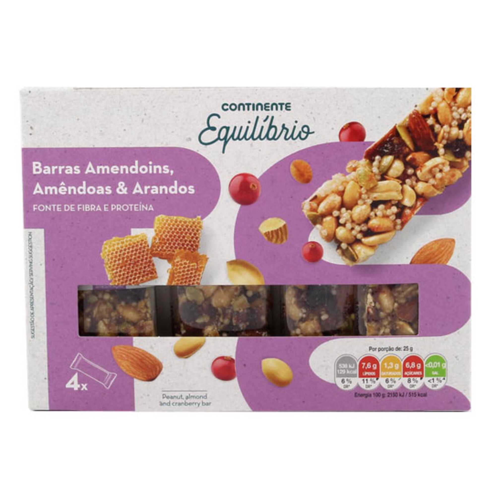 Barras de Amendoim, Amêndoa e Arando sem Glúten