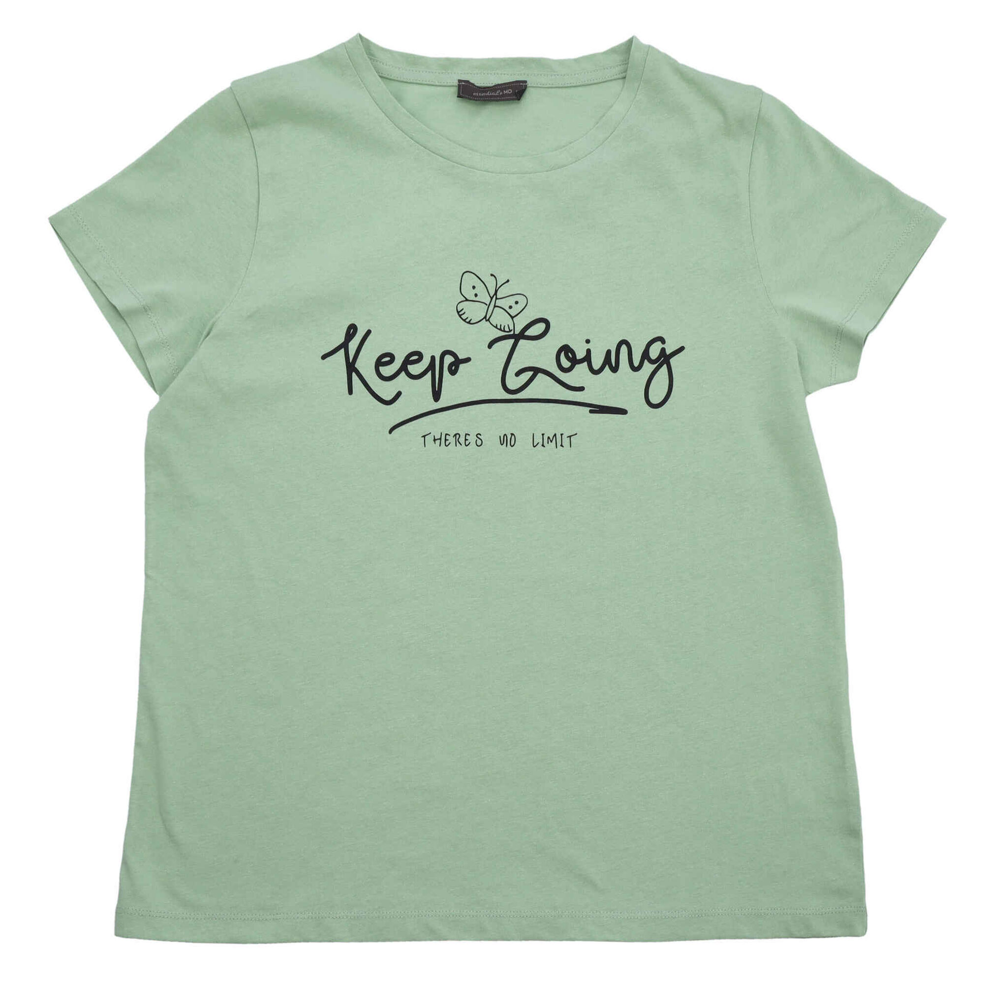 T-shirt Algodão 'Keep Going' Verde Claro Mulher