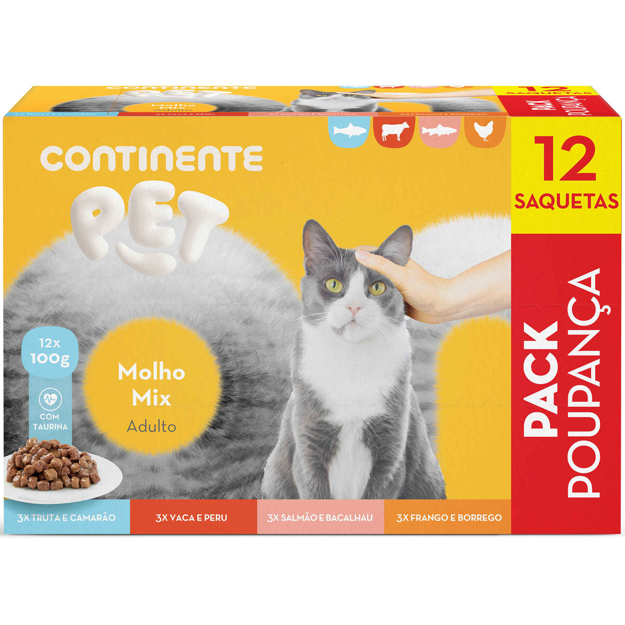 Comida H&uacute;mida para Gato Adulto Peda&ccedil;os em Molho Mix Saquetas Continente Pet