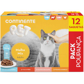 Comida H&uacute;mida para Gato Adulto Peda&ccedil;os em Molho Mix Saquetas Continente Pet