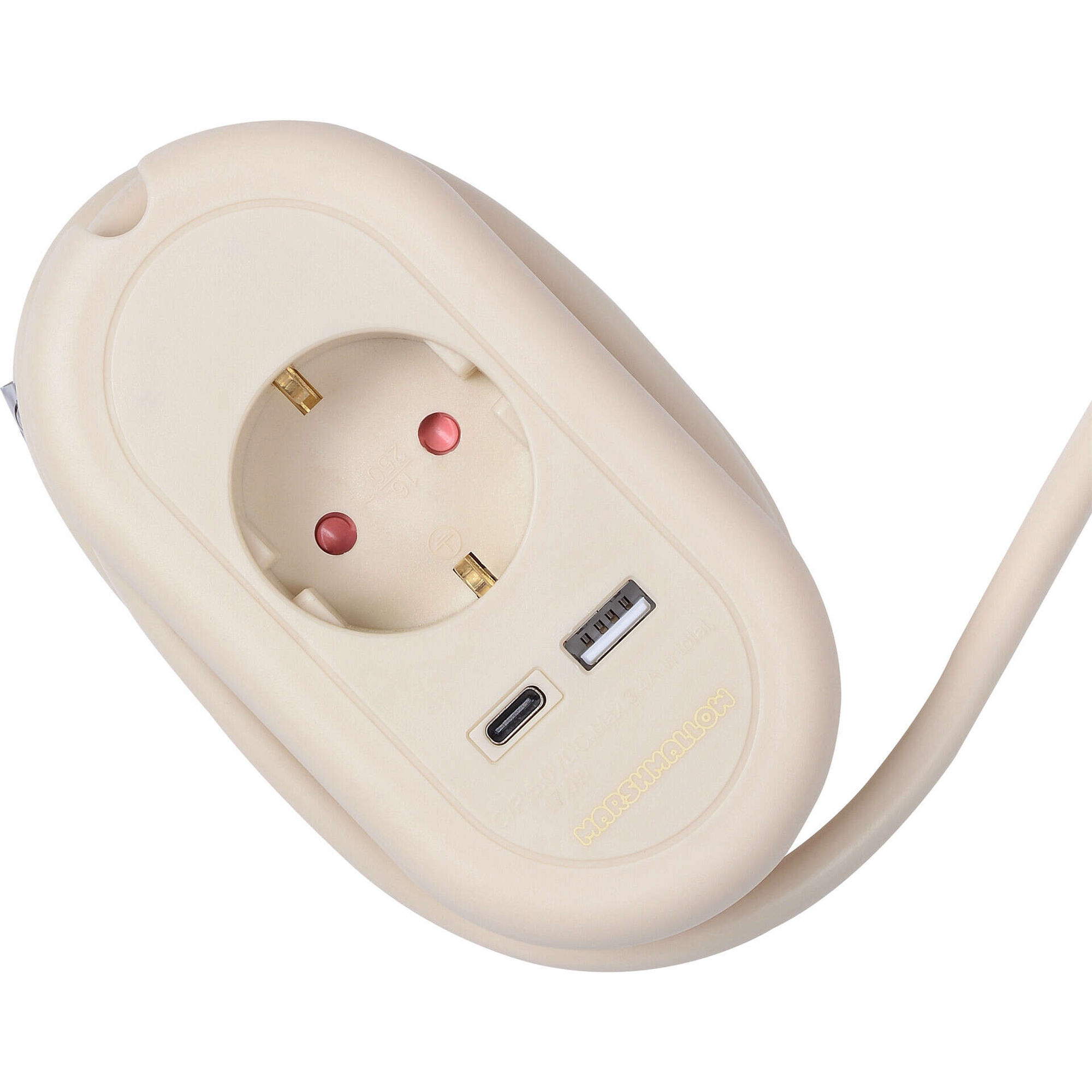 Bloco de Tomadas Travel com USB e USB-C Bege Marshmallow