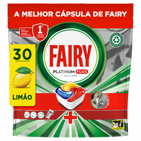 Detergente M&aacute;quina Loi&ccedil;a Pastilhas Platinum Plus Tudo em 1 Lim&atilde;o Fairy