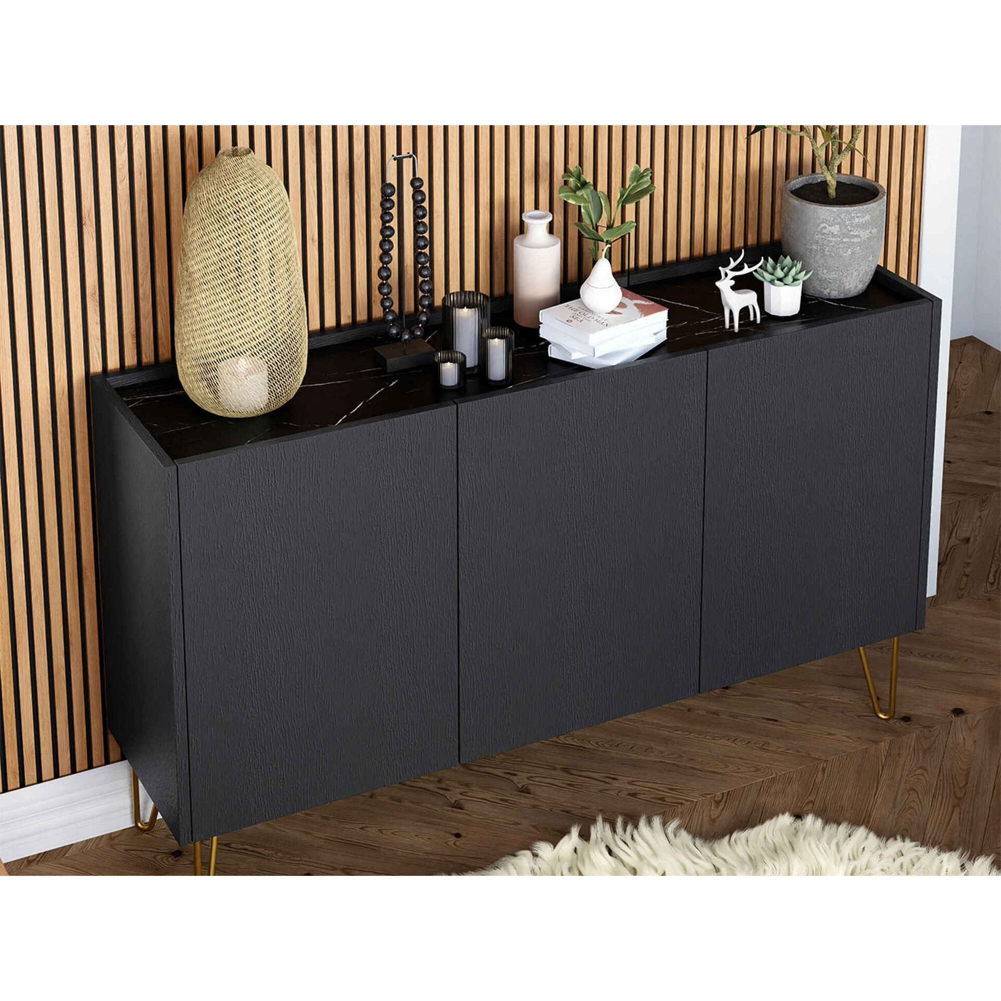 Aparador com Pés Dourados 144x37x83cm Marine