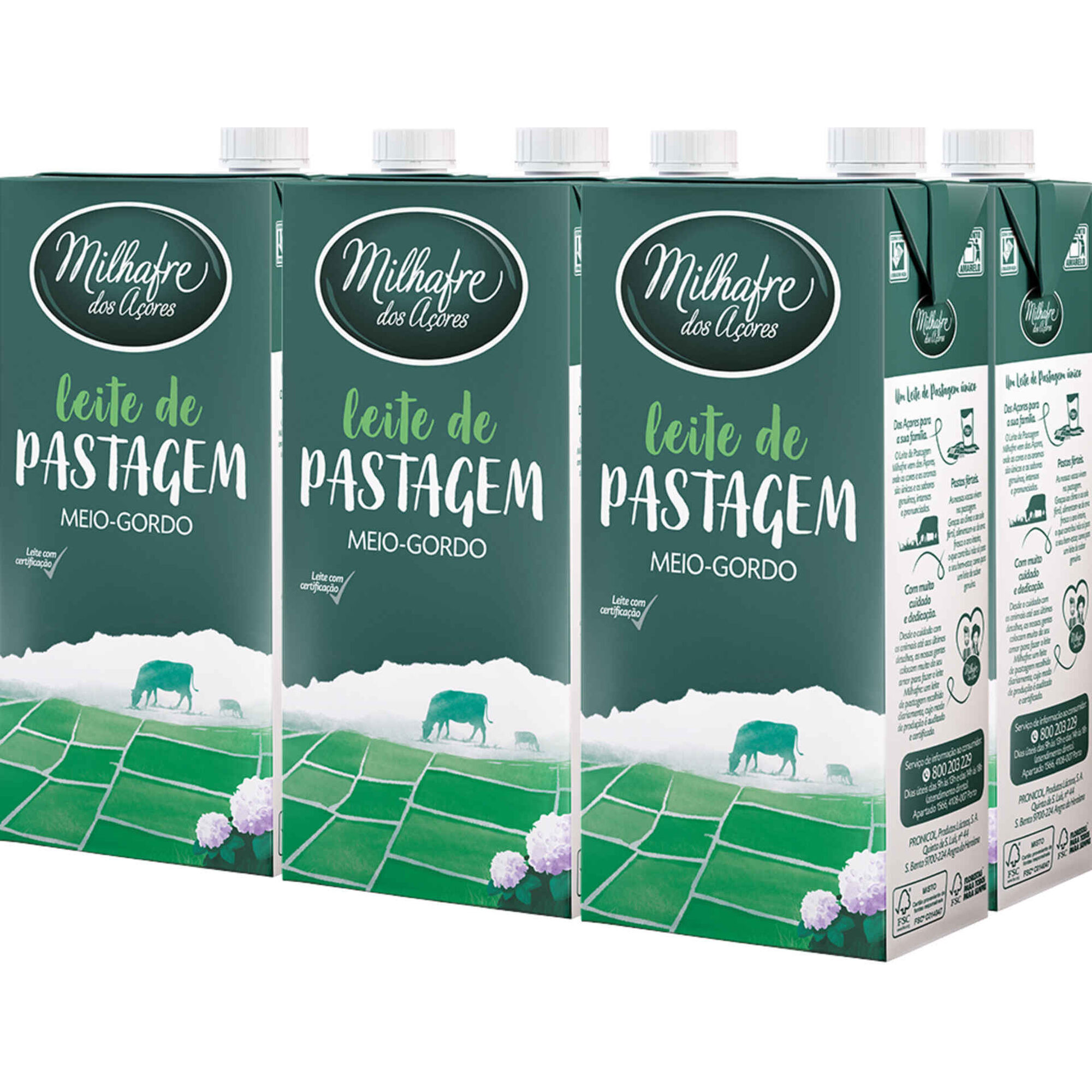 Leite UHT Meio Gordo Pastagem A&ccedil;ores Milhafre