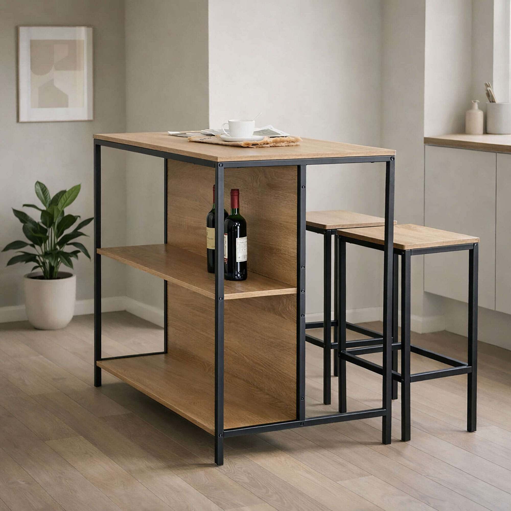Conjunto de Ilha e 2 Bancos Minimal Kasa